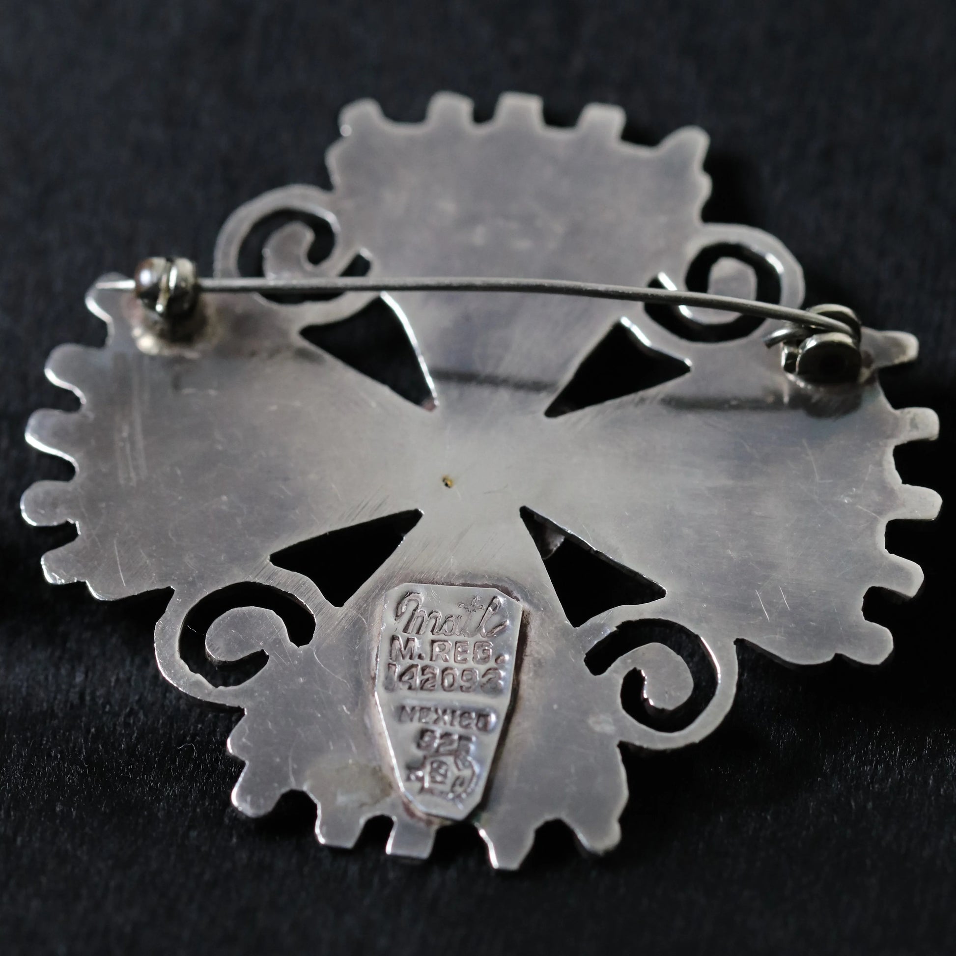 MATL Brooch | Matilde Poulat Coral and Turquoise Cross Pin | Vintage Sterling Silver Mexico - Carmel Fine Silver Jewelry