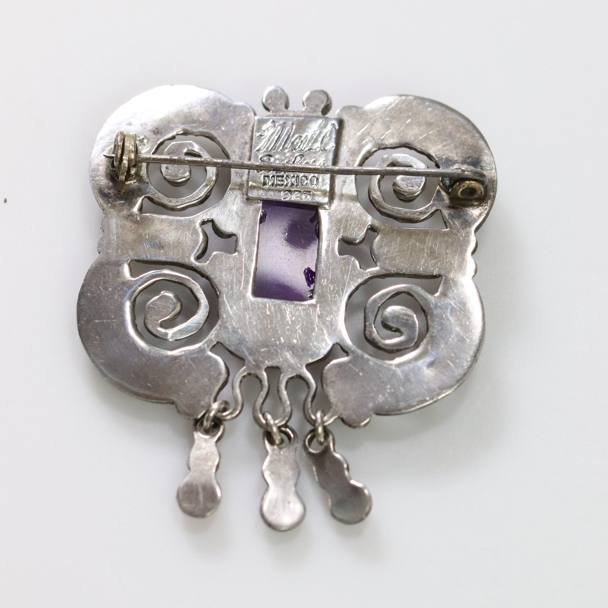 MATL Brooch | Ricardo Salas Amethyst, Coral, Tourquoise Pin | Vintage Sterling Silver Mexico - Carmel Fine Silver Jewelry