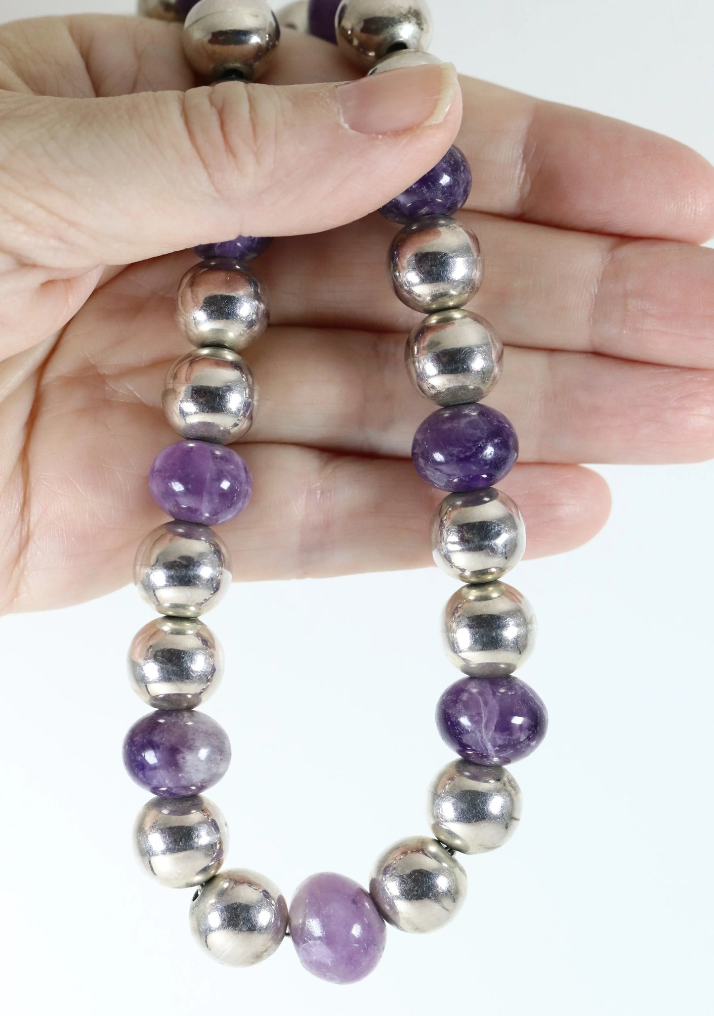 SOLD OUT: Amethyst and Silver Taxco Necklace | Vintage Sterling Silver | Jose Marmolejo Beaded Necklace - Carmel Fine Silver Jewelry