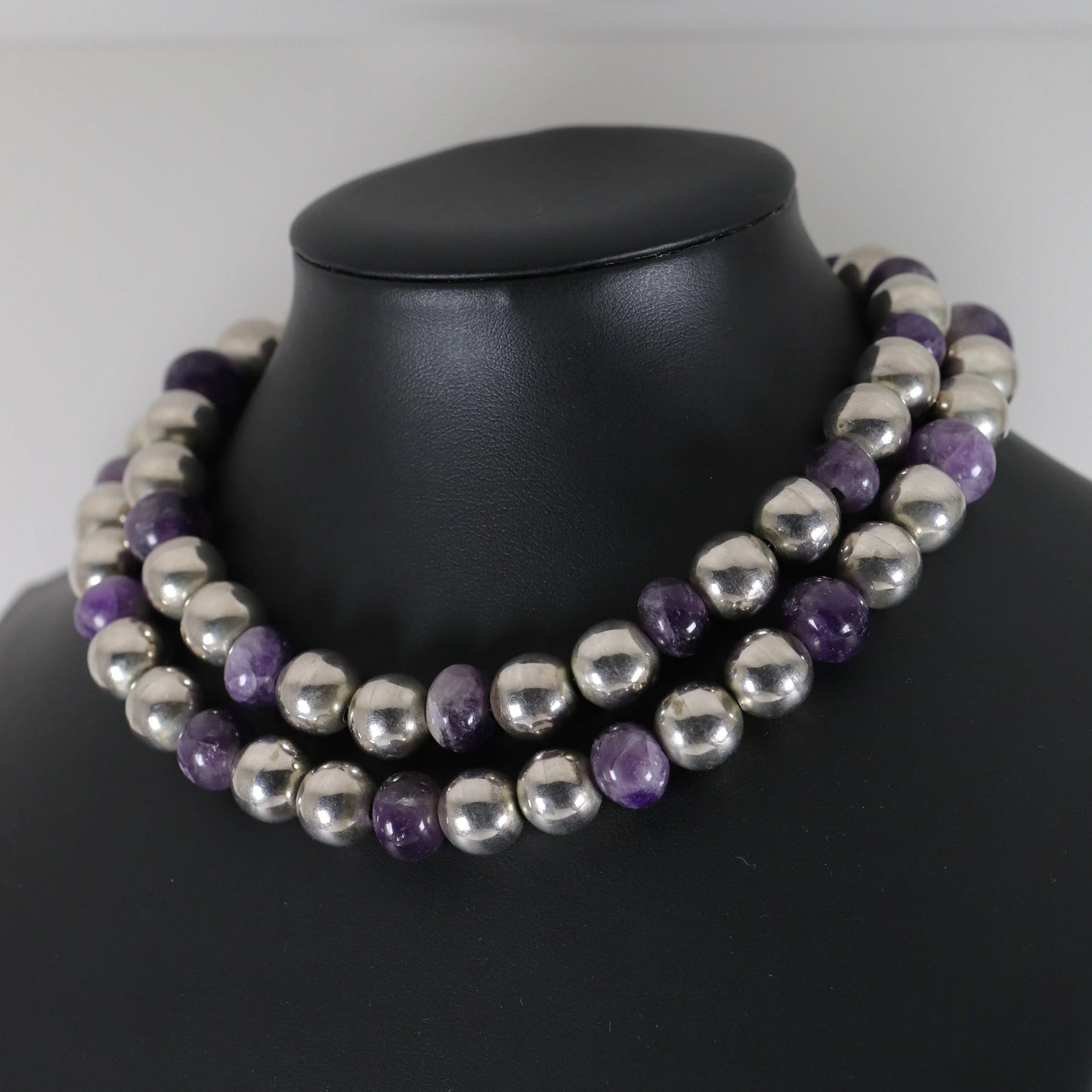 SOLD OUT: Amethyst and Silver Taxco Necklace | Vintage Sterling Silver | Jose Marmolejo Beaded Necklace - Carmel Fine Silver Jewelry