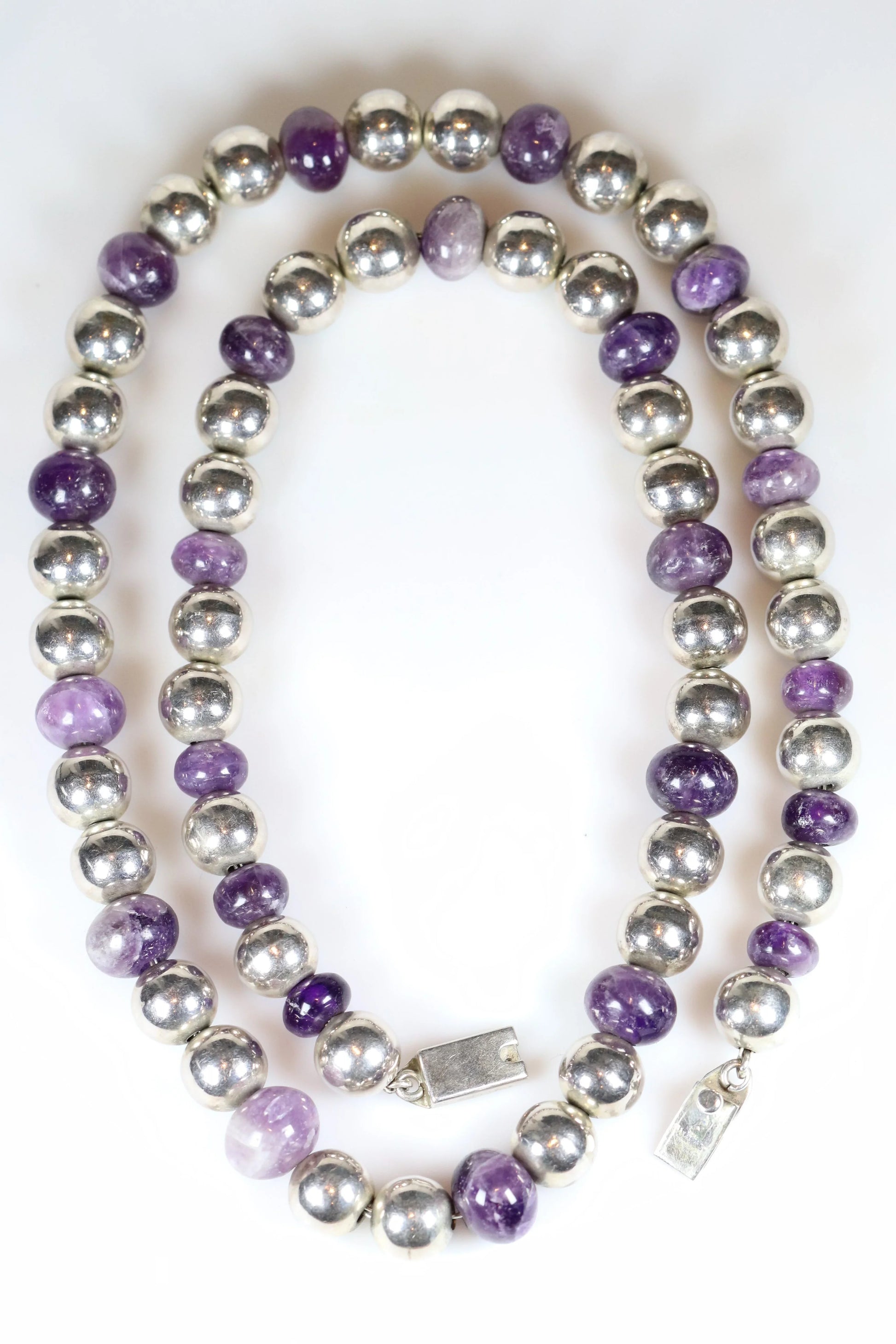 SOLD OUT: Amethyst and Silver Taxco Necklace | Vintage Sterling Silver | Jose Marmolejo Beaded Necklace - Carmel Fine Silver Jewelry