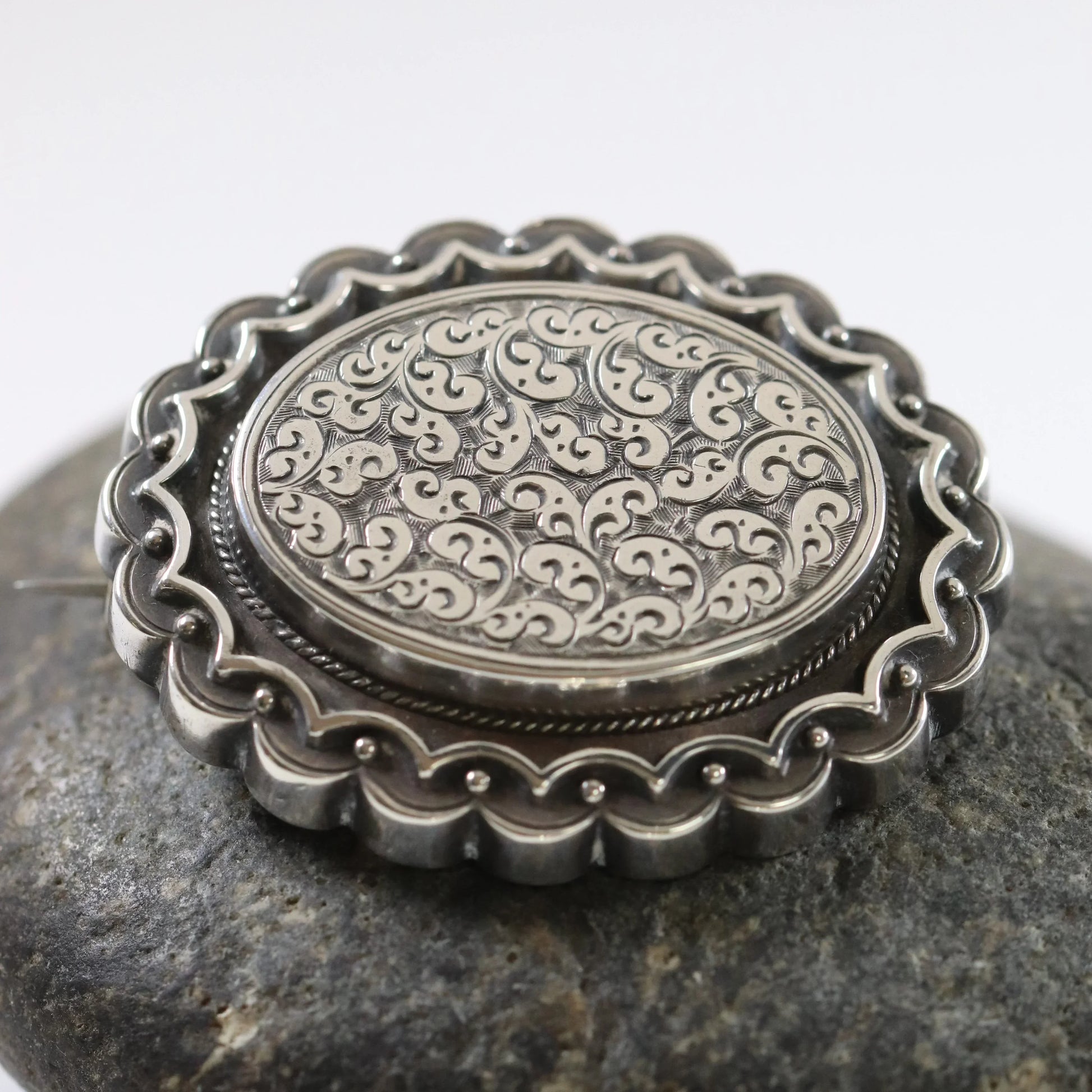 SOLD OUT: Antique English Silver Jewelry | Victorian Locket Brooch - Carmel Fine Silver Jewelry