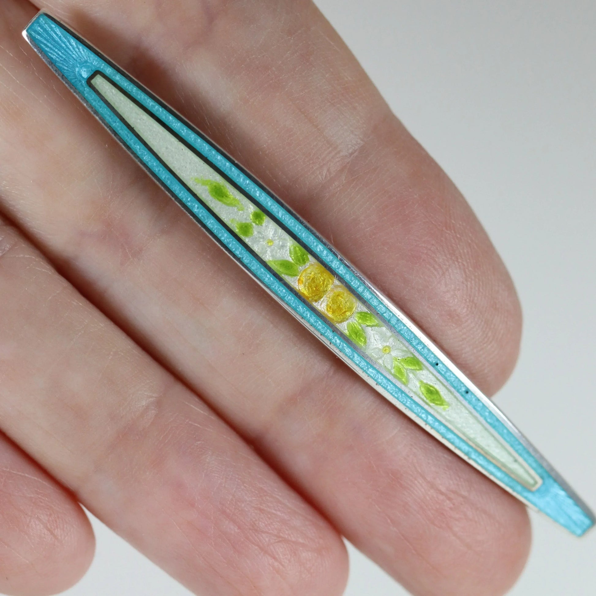 SOLD OUT: Antique English Sterling Silver Jewelry | Floral Guilloche Enamel Brooch - Carmel Fine Silver Jewelry