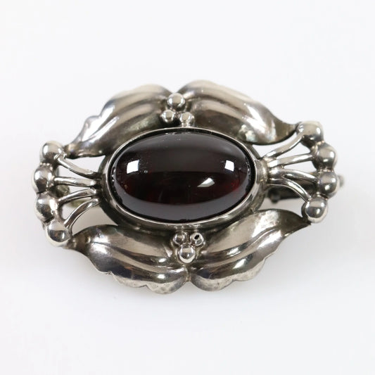 SOLD OUT: Antique Georg Jensen Jewelry | Early 830 Silver Garnet Brooch 30 Denmark - Carmel Fine Silver Jewelry