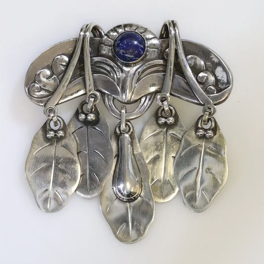 SOLD OUT: Antique Georg Jensen Jewelry | Early Lapis Lazuli Art Nouveau Brooch 14 - Carmel Fine Silver Jewelry