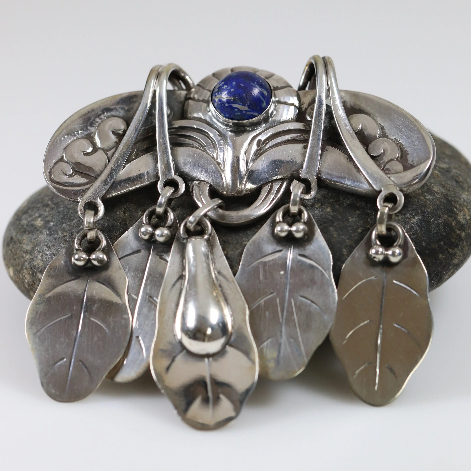 SOLD OUT: Antique Georg Jensen Jewelry | Early Lapis Lazuli Art Nouveau Brooch 14 - Carmel Fine Silver Jewelry