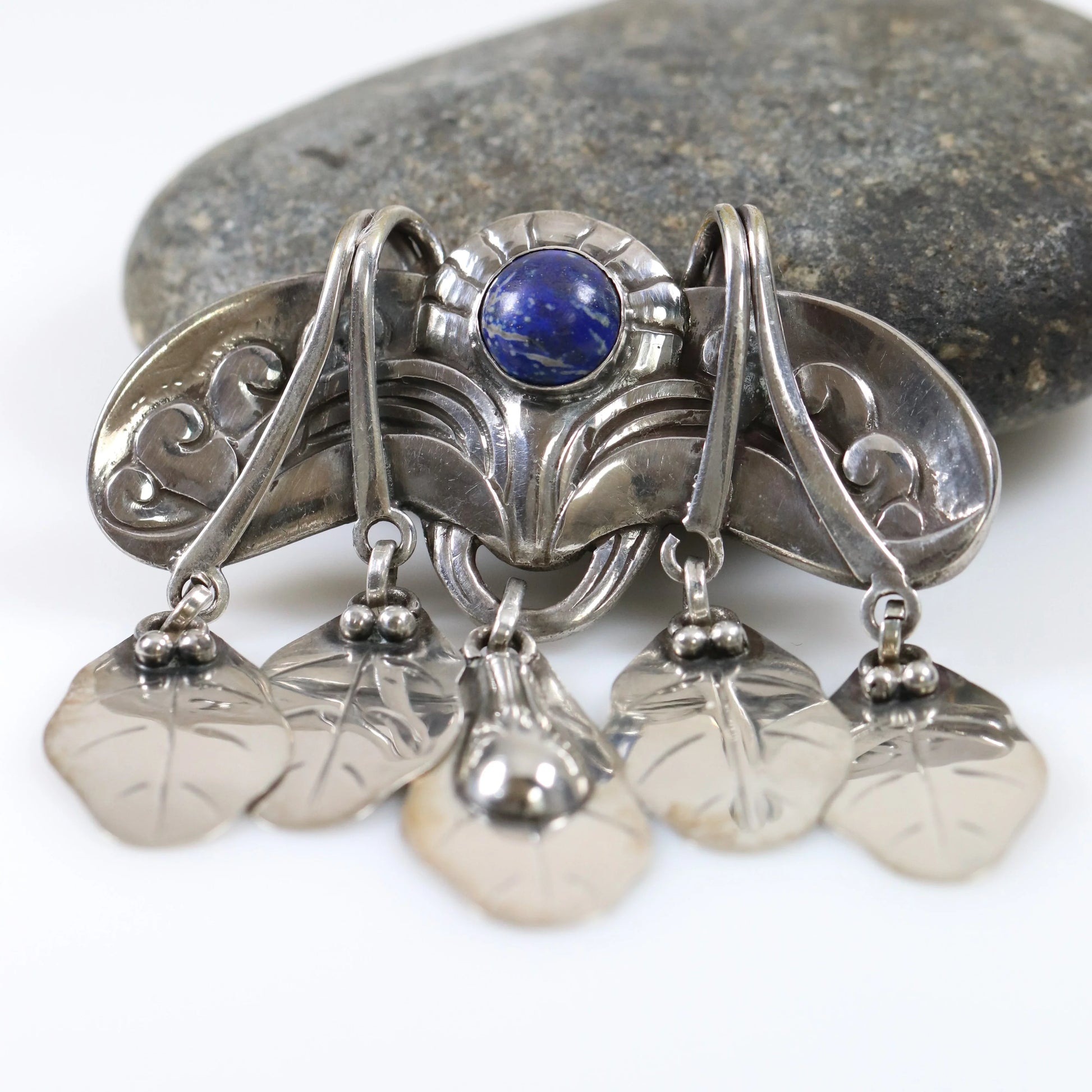 SOLD OUT: Antique Georg Jensen Jewelry | Early Lapis Lazuli Art Nouveau Brooch 14 - Carmel Fine Silver Jewelry