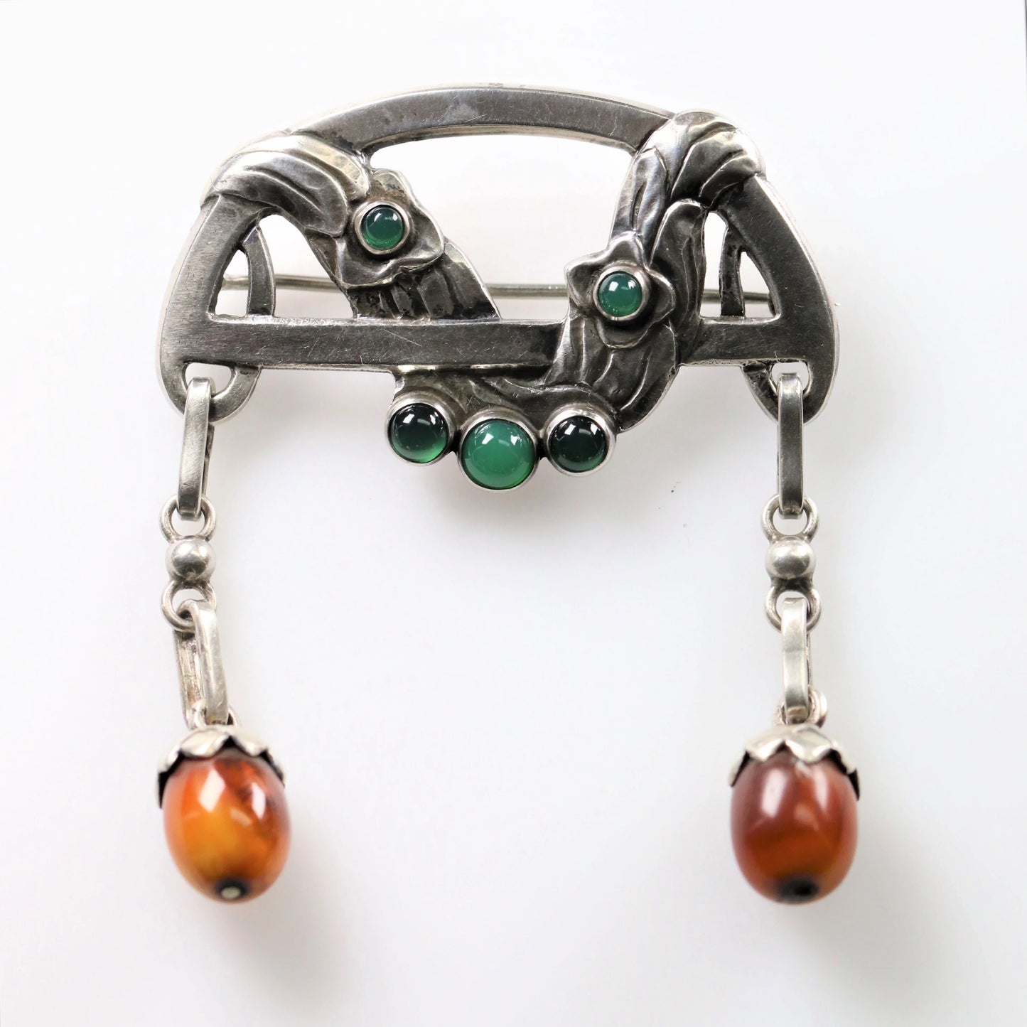 SOLD OUT: Antique Georg Jensen Jewelry | Rare Early Chrysoprase and Amber Brooch 8 - Carmel Fine Silver Jewelry