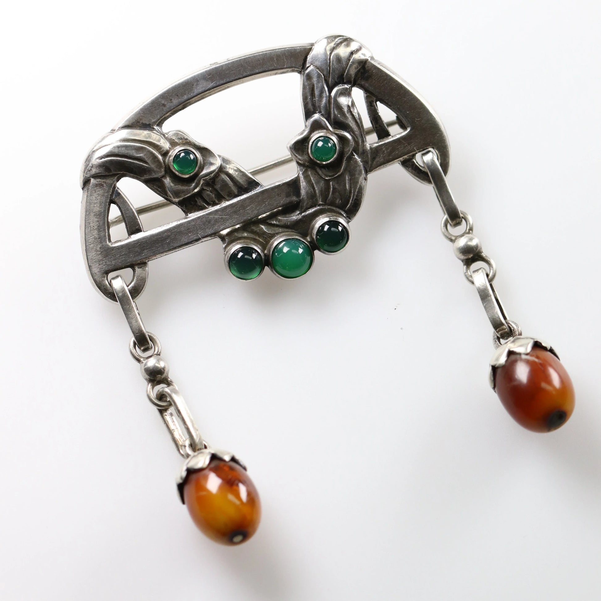 SOLD OUT: Antique Georg Jensen Jewelry | Rare Early Chrysoprase and Amber Brooch 8 - Carmel Fine Silver Jewelry
