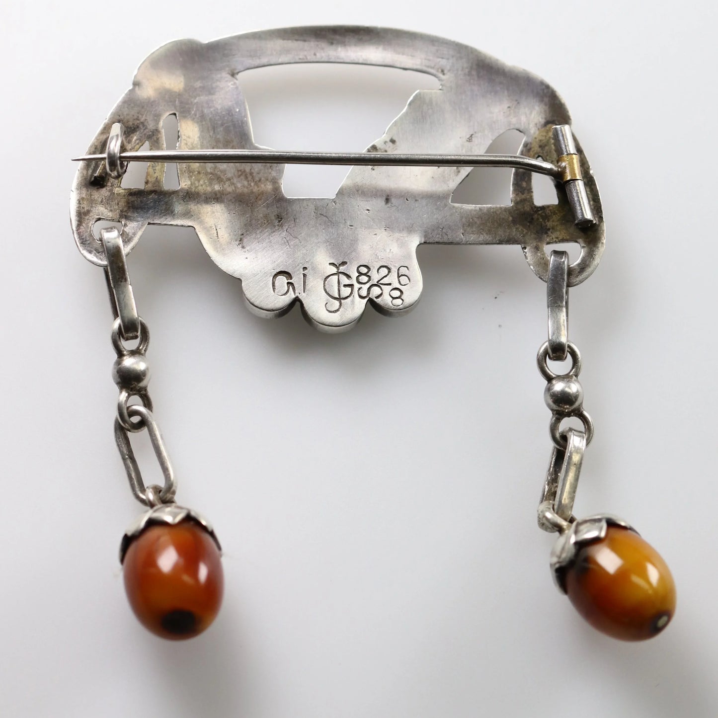 SOLD OUT: Antique Georg Jensen Jewelry | Rare Early Chrysoprase and Amber Brooch 8 - Carmel Fine Silver Jewelry