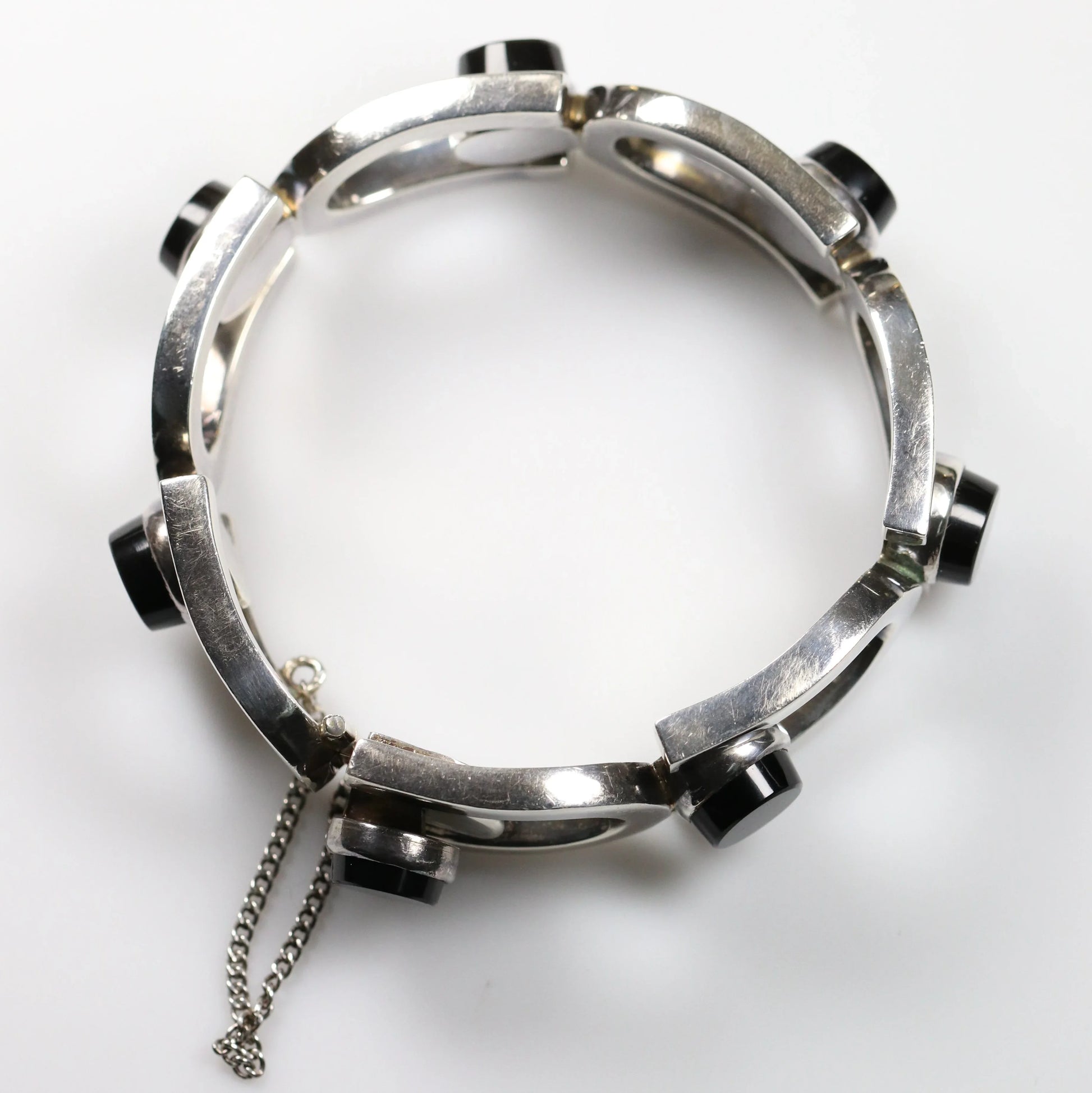 SOLD OUT: Antonio Pineda Bracelet | Taxco Mid-Century Modernist Horseshoe-Link Onyx | Vintage 970 Sterling Silver Mexico - Carmel Fine Silver Jewelry