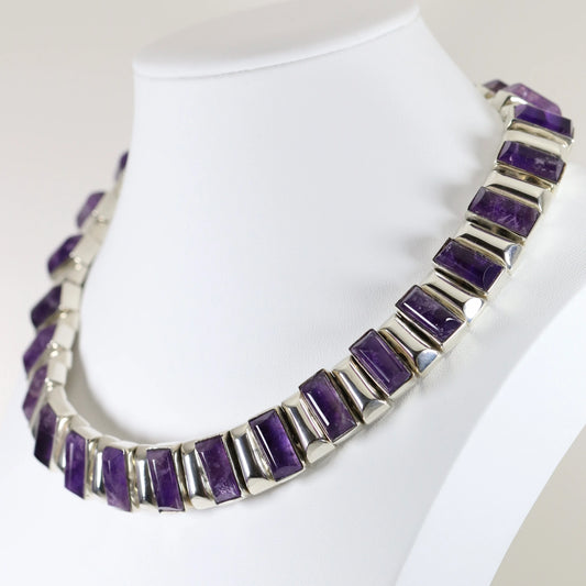 SOLD OUT: Antonio Pineda Necklace | Taxco Mid-Century Modernist Amethyst | Vintage 970 Sterling Silver Mexico - Carmel Fine Silver Jewelry