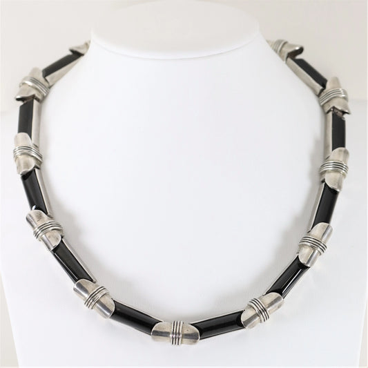 SOLD OUT: Antonio Pineda Necklace | Taxco Mid-Century Modernist Long-Link Amethysts | Vintage 970 Sterling Silver Mexico - Carmel Fine Silver Jewelry