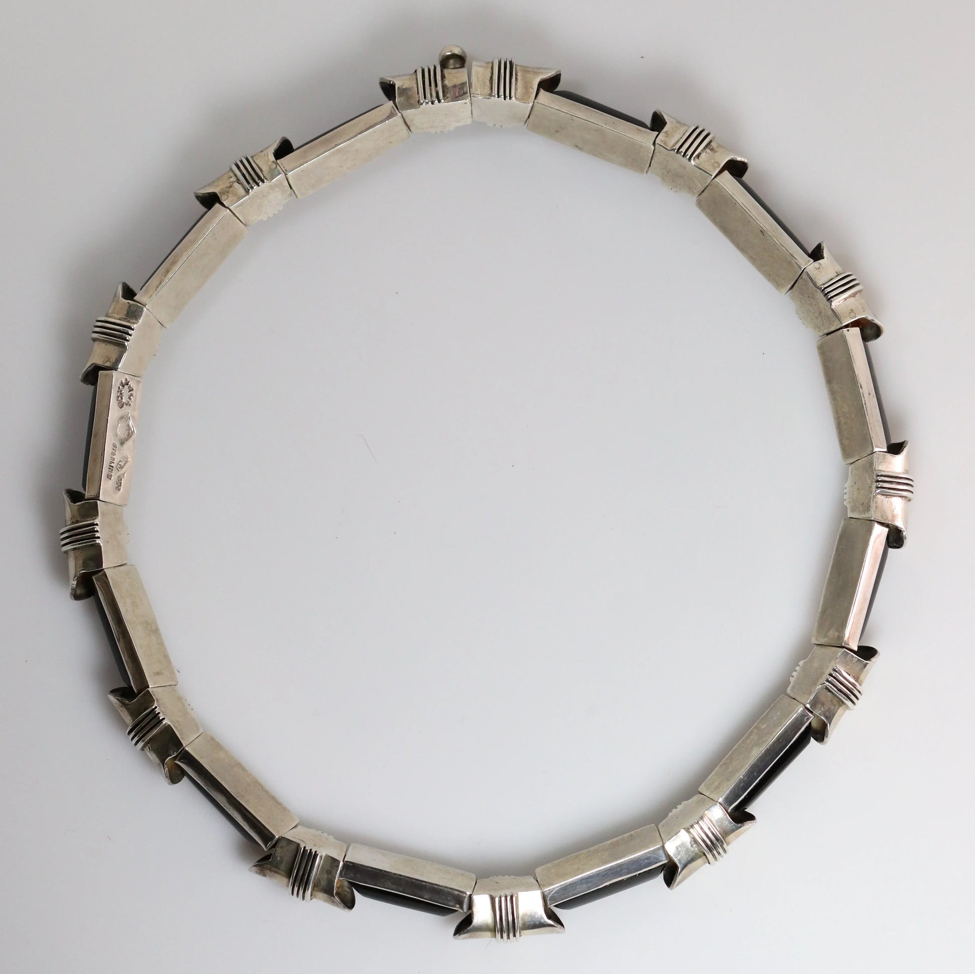 SOLD OUT: Antonio Pineda Necklace | Taxco Mid-Century Modernist Long-Link Amethysts | Vintage 970 Sterling Silver Mexico - Carmel Fine Silver Jewelry