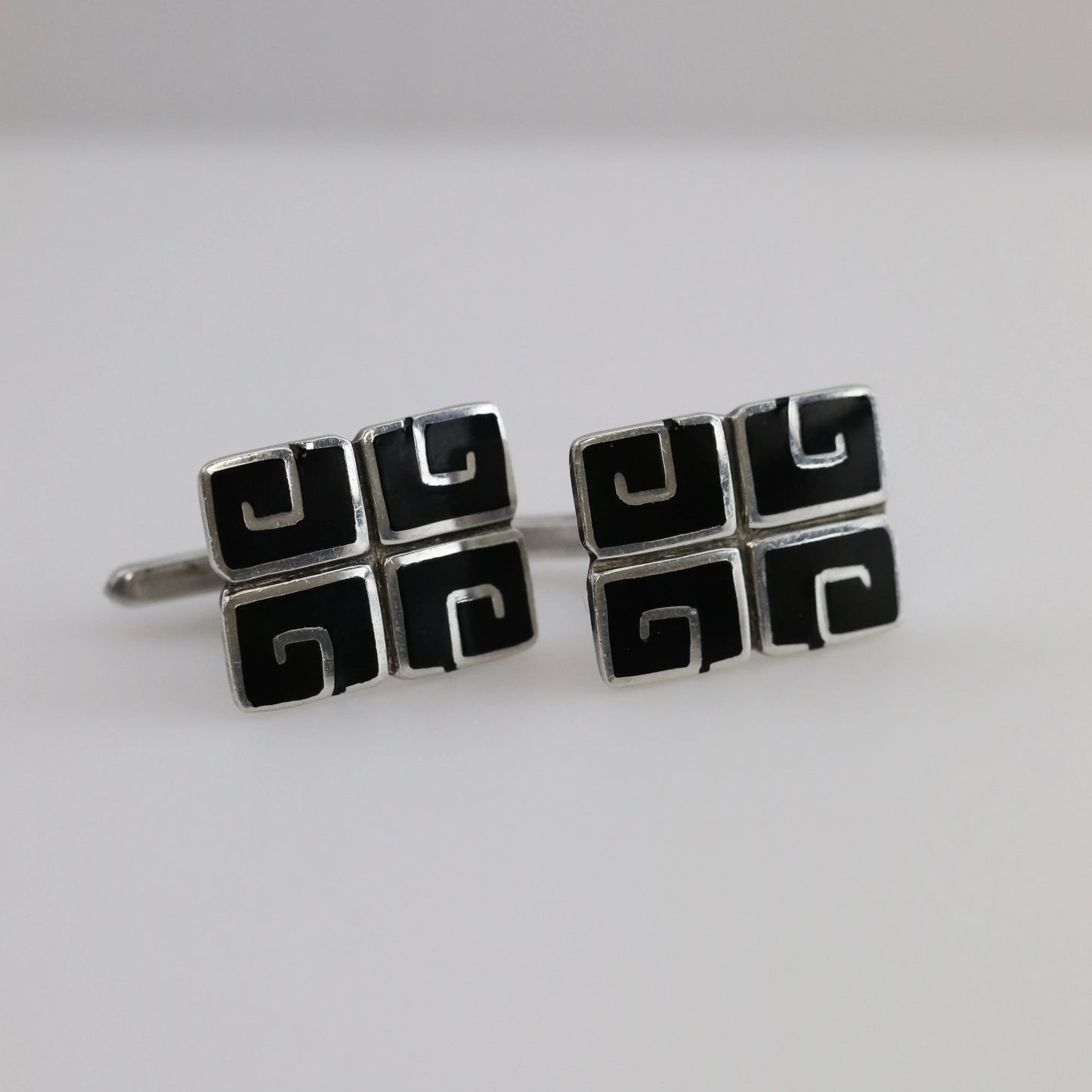 SOLD OUT: BLACK ENAMEL MARGOT DE TAXCO CUFFLINKS - Carmel Fine Silver Jewelry