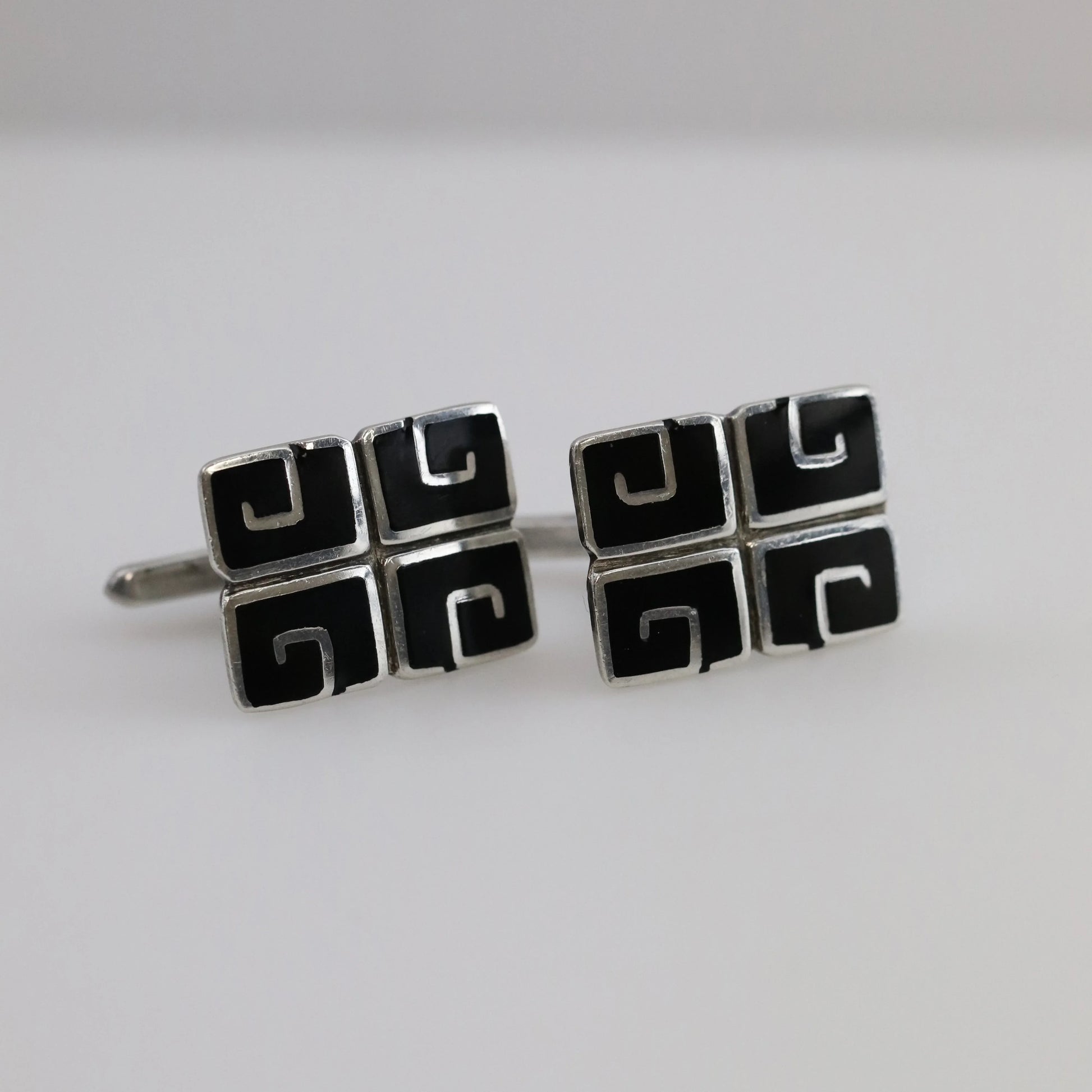 SOLD OUT: BLACK ENAMEL MARGOT DE TAXCO CUFFLINKS - Carmel Fine Silver Jewelry