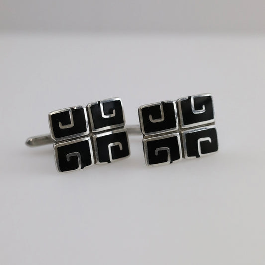 SOLD OUT: BLACK ENAMEL MARGOT DE TAXCO CUFFLINKS - Carmel Fine Silver Jewelry