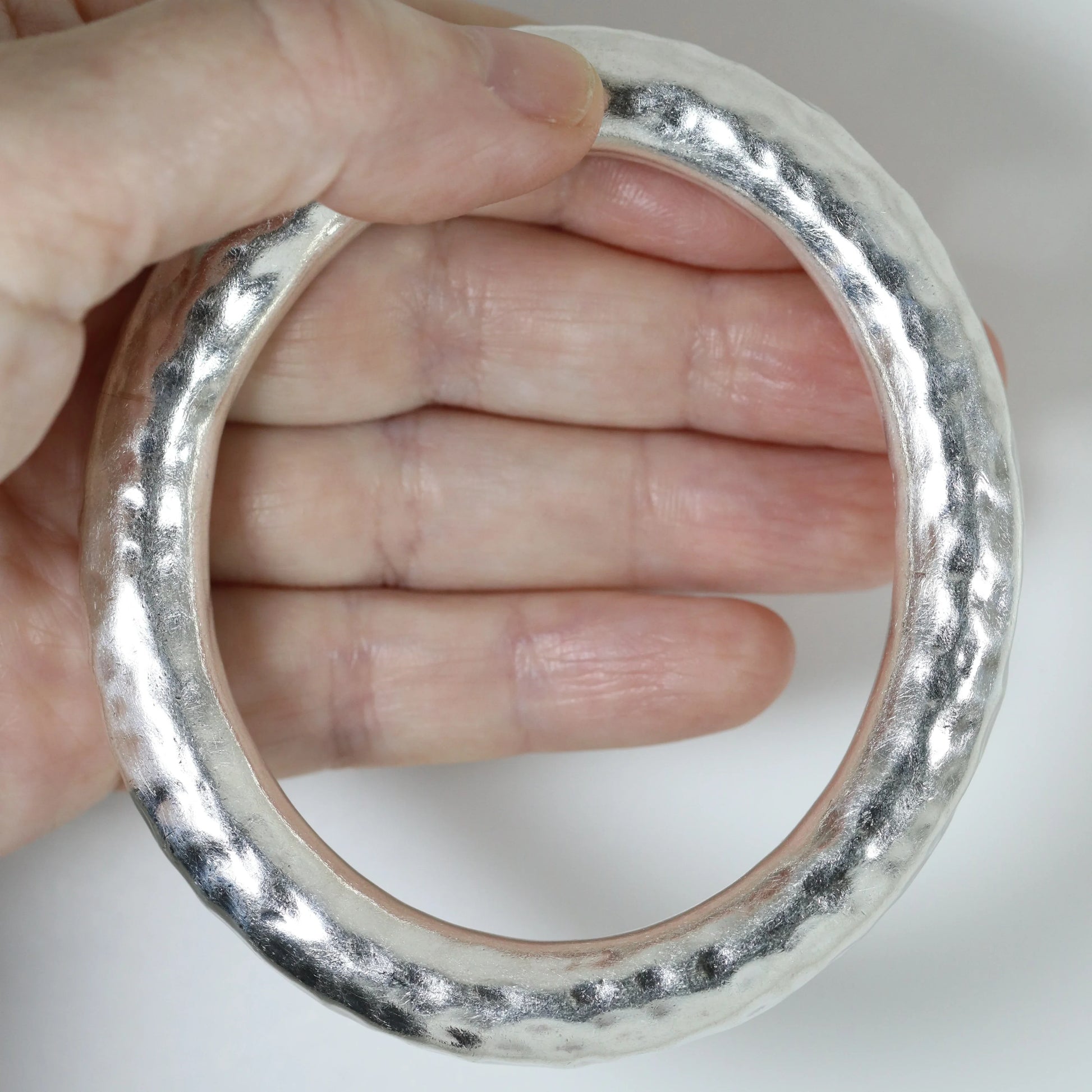 SOLD OUT: Chunky Modernist Bangle | Vintage Sterling Silver | Hammered Bracelet - Carmel Fine Silver Jewelry