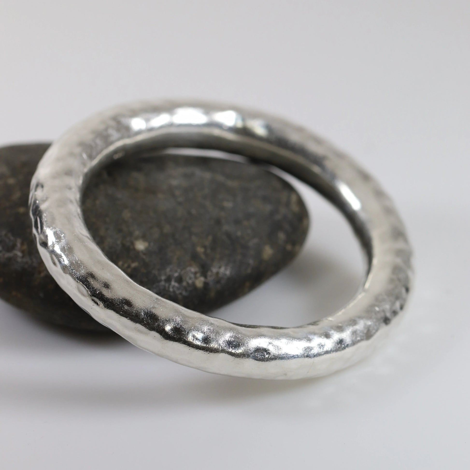 SOLD OUT: Chunky Modernist Bangle | Vintage Sterling Silver | Hammered Bracelet - Carmel Fine Silver Jewelry