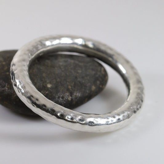 SOLD OUT: Chunky Modernist Bangle | Vintage Sterling Silver | Hammered Bracelet - Carmel FSJ