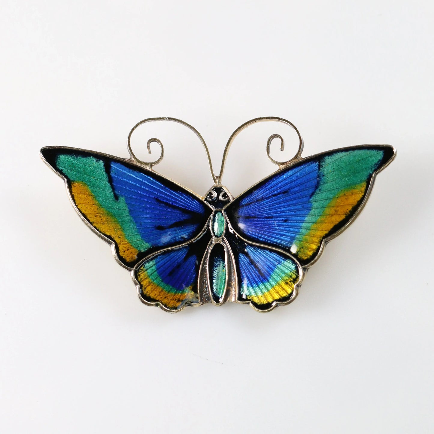SOLD OUT: DAVID ANDERSEN GUILLOCHE MULTI-COLOR BUTTERFLY PIN - Carmel Fine Silver Jewelry