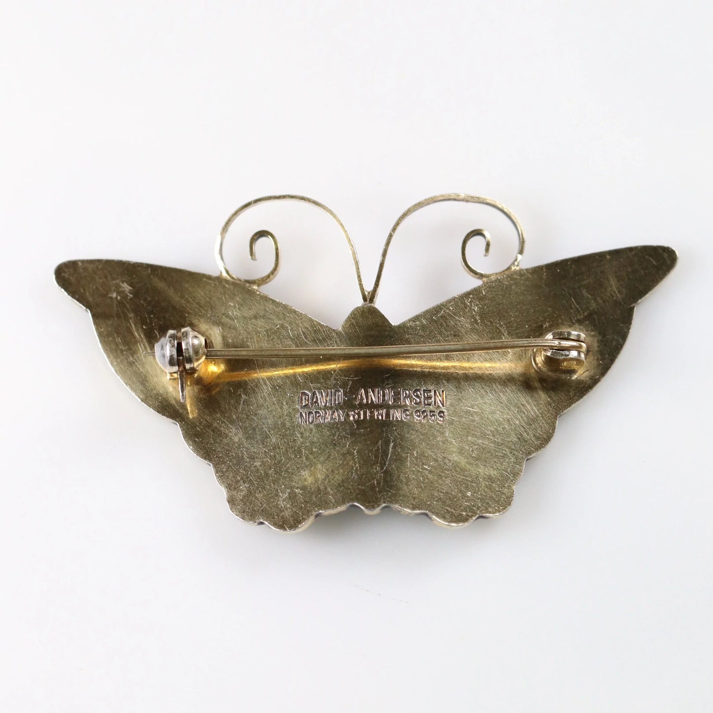 SOLD OUT: DAVID ANDERSEN GUILLOCHE MULTI-COLOR BUTTERFLY PIN - Carmel Fine Silver Jewelry