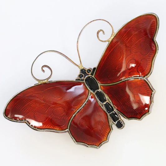 SOLD OUT: DAVID ANDERSEN LARGE RED BUTTERFLY PIN - Carmel Fine Silver Jewelry
