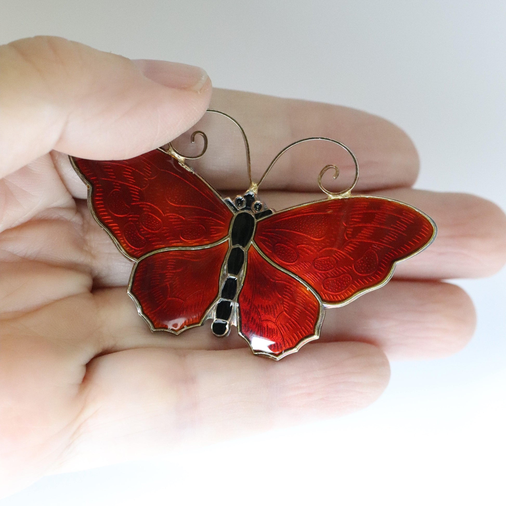 SOLD OUT: DAVID ANDERSEN LARGE RED BUTTERFLY PIN - Carmel FSJ