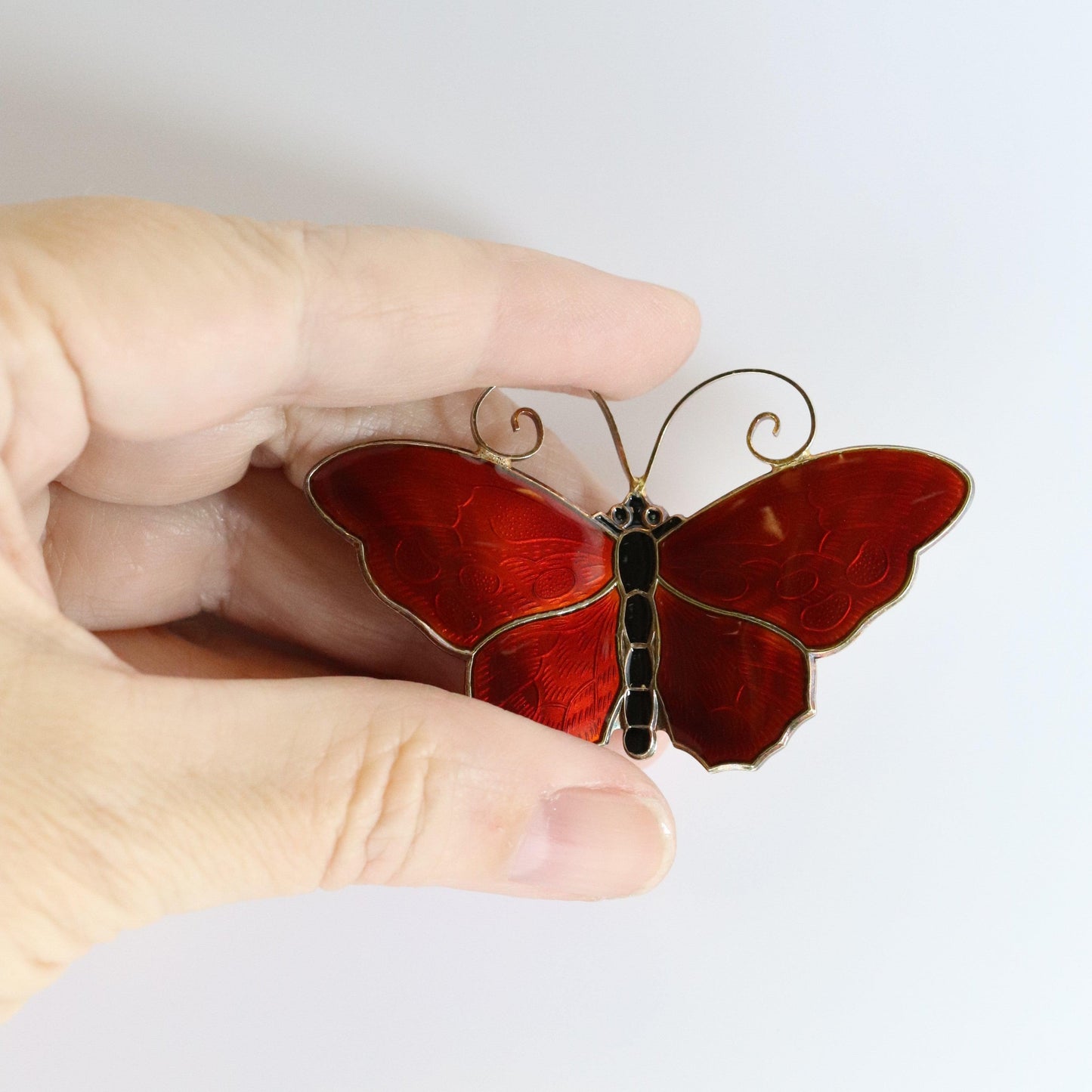 SOLD OUT: DAVID ANDERSEN LARGE RED BUTTERFLY PIN - Carmel FSJ