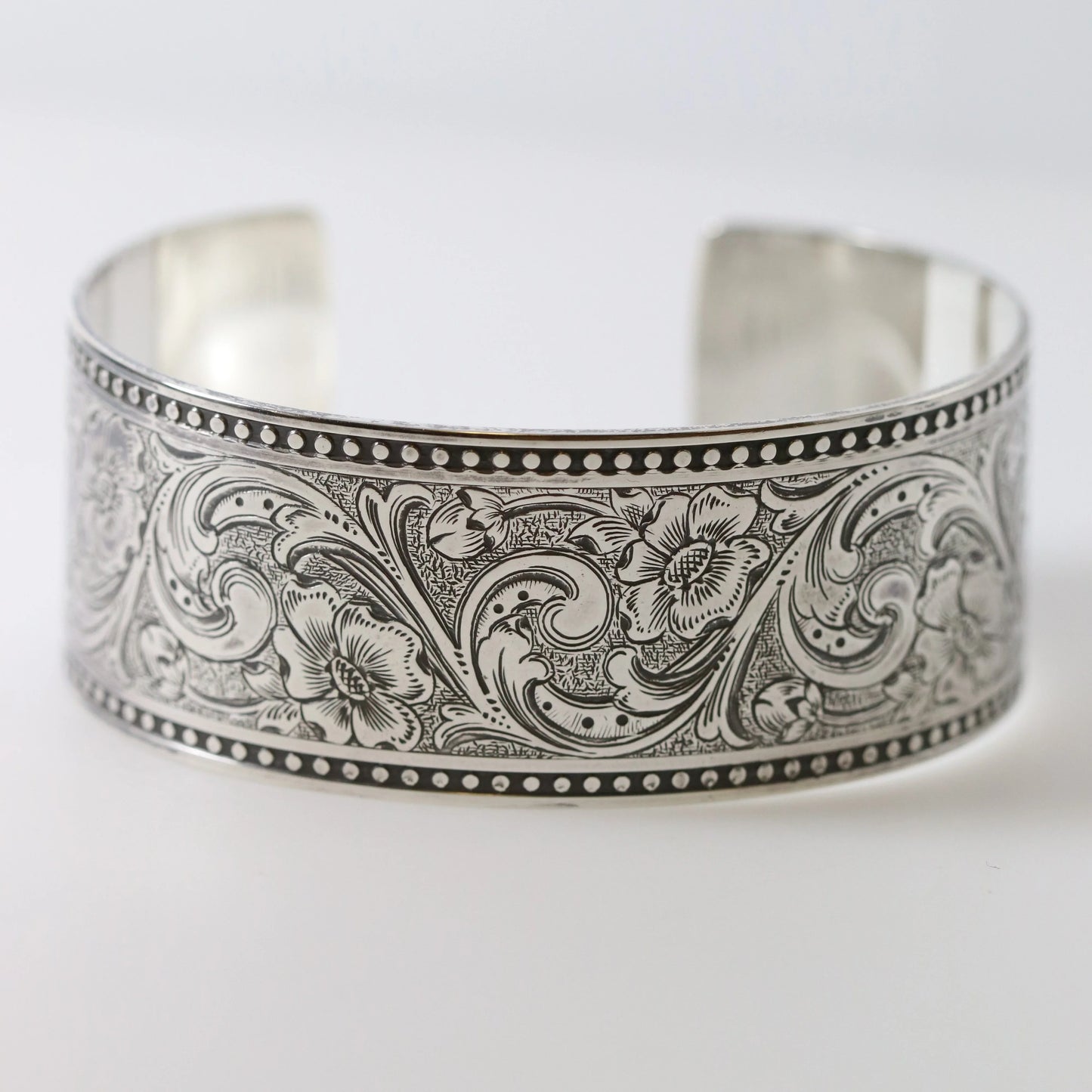 SOLD OUT: ESTATE ED LEVIN ETCHED WIDE CUFF BRACELET - Carmel Fine Silver Jewelry