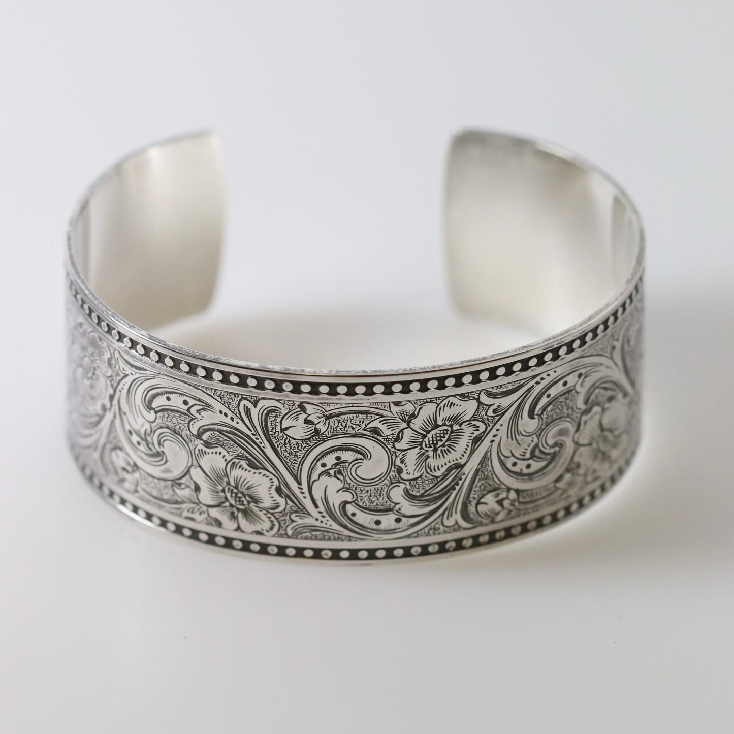 SOLD OUT: ESTATE ED LEVIN ETCHED WIDE CUFF BRACELET - Carmel Fine Silver Jewelry