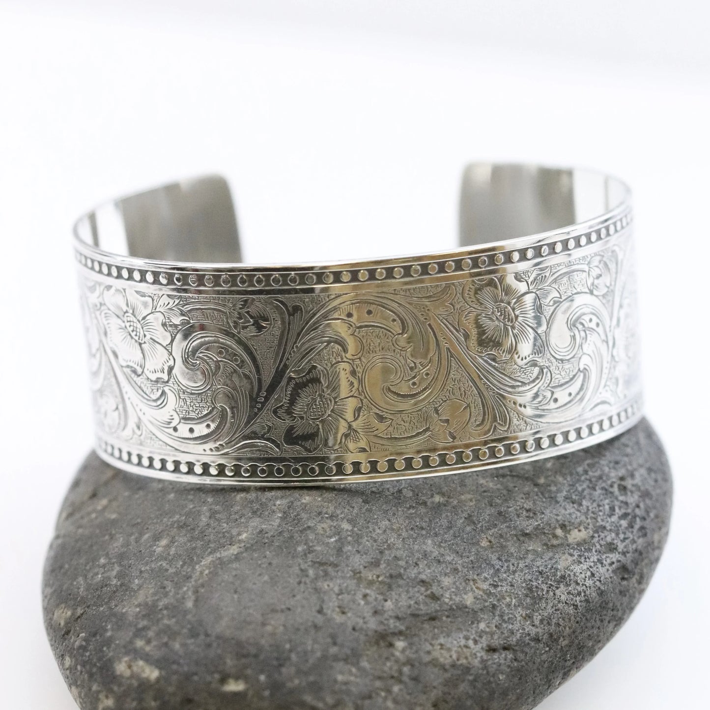 SOLD OUT: ESTATE ED LEVIN ETCHED WIDE CUFF BRACELET - Carmel Fine Silver Jewelry