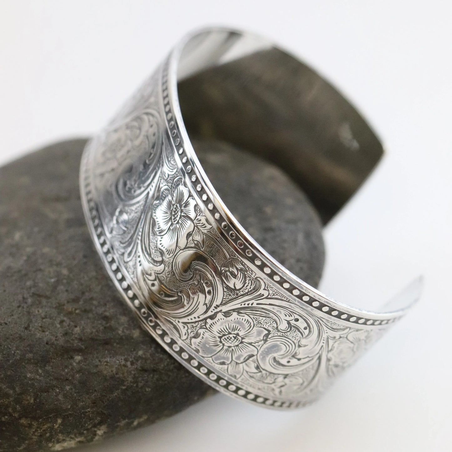 SOLD OUT: ESTATE ED LEVIN ETCHED WIDE CUFF BRACELET - Carmel Fine Silver Jewelry