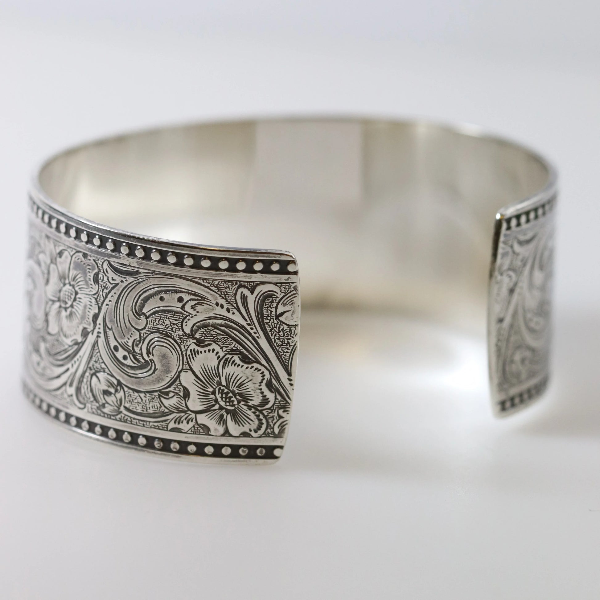 SOLD OUT: ESTATE ED LEVIN ETCHED WIDE CUFF BRACELET - Carmel Fine Silver Jewelry