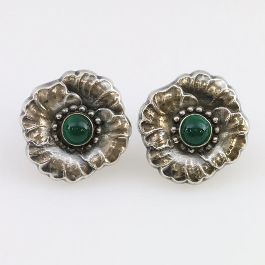 SOLD OUT: ESTATE GEORG JENSEN CHRYSOPRASE FLORAL EARRINGS 49 - Carmel Fine Silver Jewelry