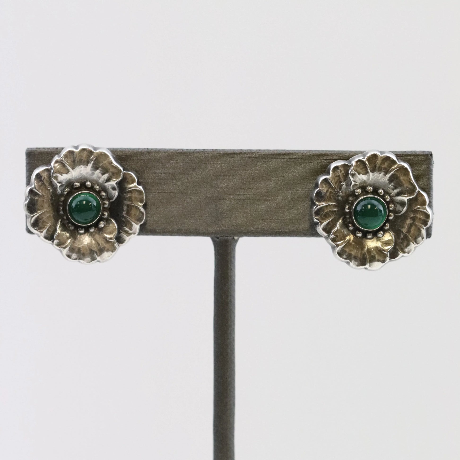 SOLD OUT: ESTATE GEORG JENSEN CHRYSOPRASE FLORAL EARRINGS 49 - Carmel Fine Silver Jewelry