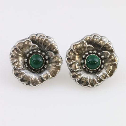 SOLD OUT: ESTATE GEORG JENSEN CHRYSOPRASE FLORAL EARRINGS 49 - Carmel FSJ