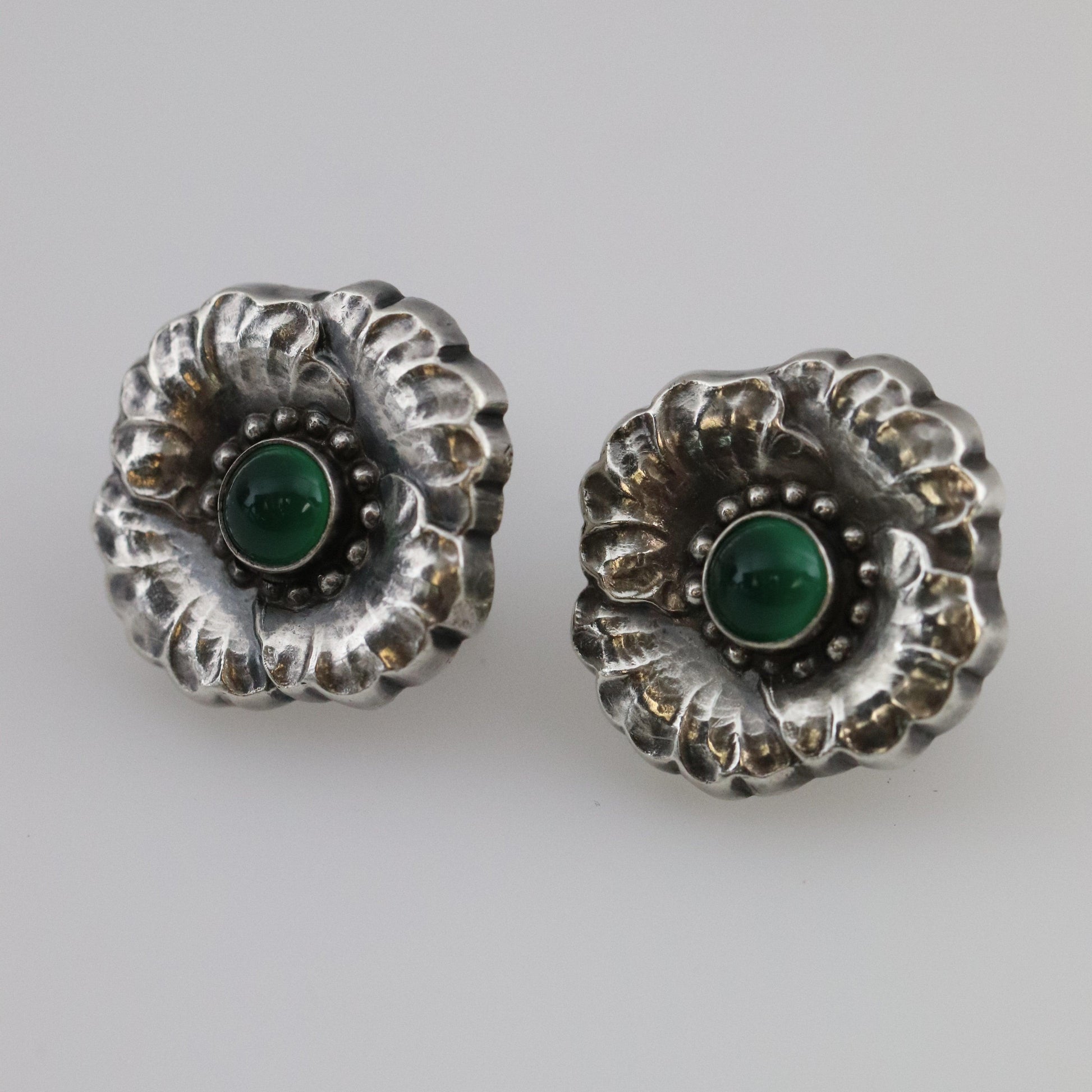 SOLD OUT: ESTATE GEORG JENSEN CHRYSOPRASE FLORAL EARRINGS 49 - Carmel FSJ