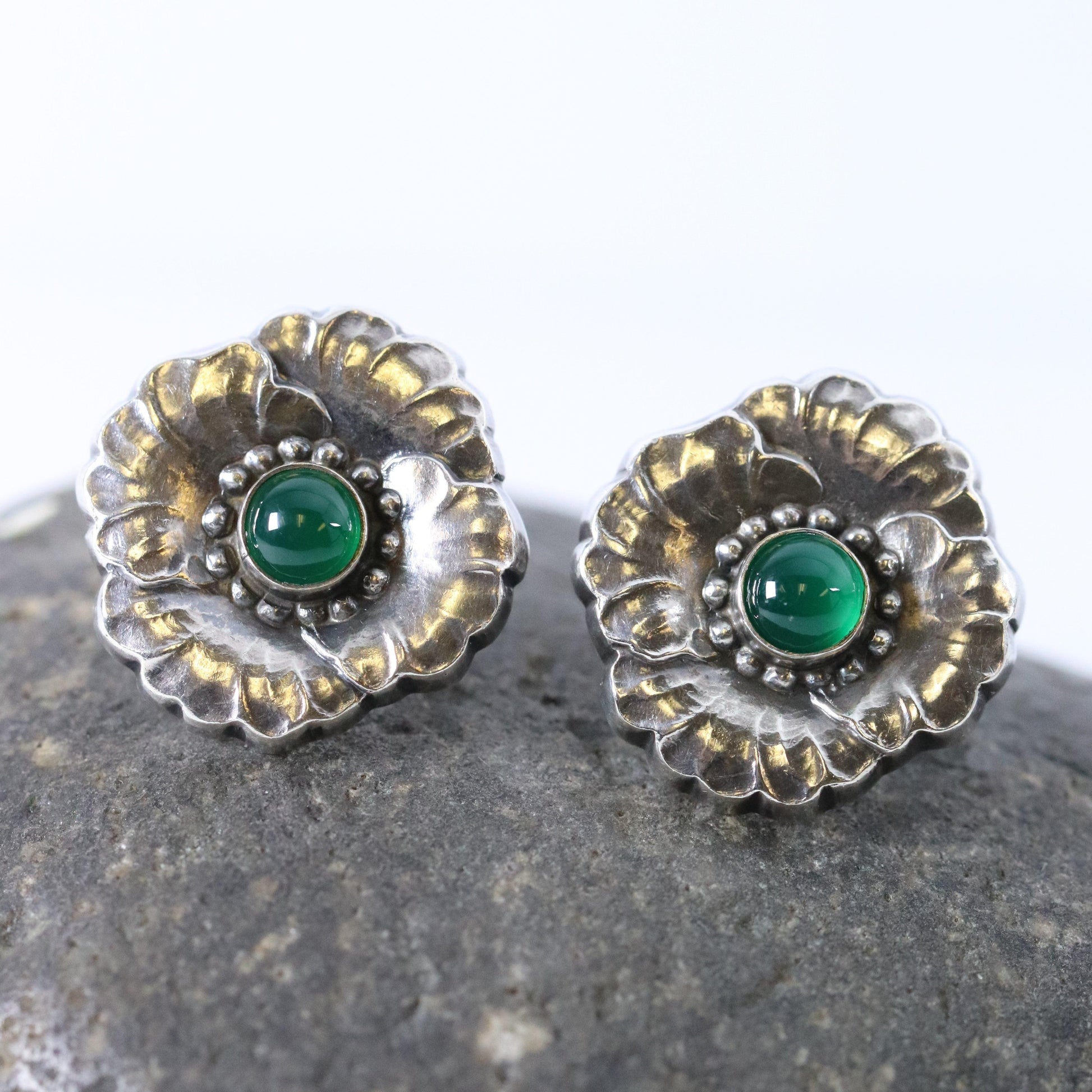 SOLD OUT: ESTATE GEORG JENSEN CHRYSOPRASE FLORAL EARRINGS 49 - Carmel FSJ