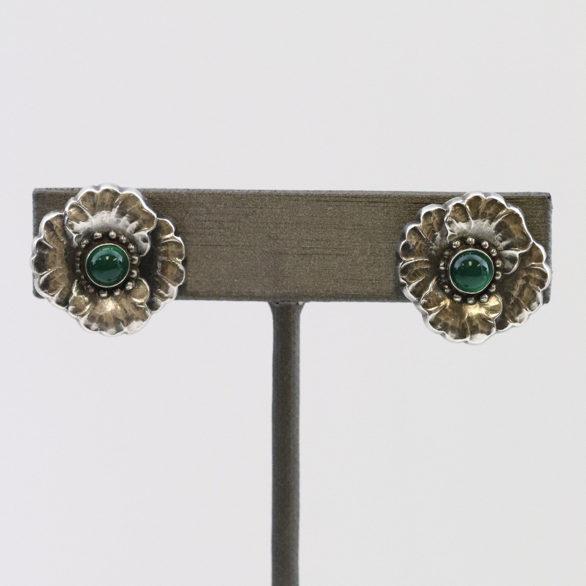 SOLD OUT: ESTATE GEORG JENSEN CHRYSOPRASE FLORAL EARRINGS 49 - Carmel FSJ