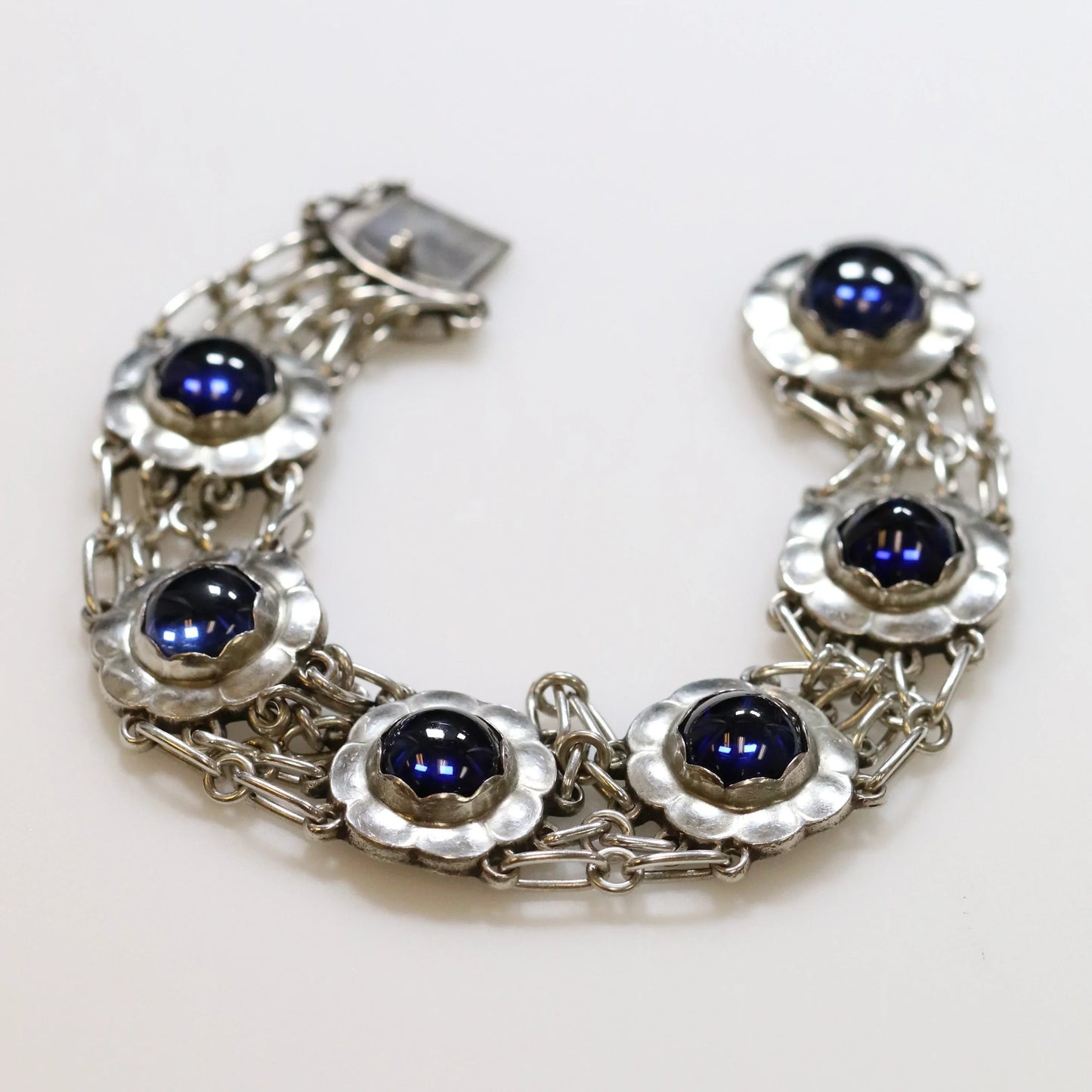 SOLD OUT: ESTATE GEORG JENSEN SYNTHETIC SAPPHIRE FLORAL BRACELET 31 - Carmel Fine Silver Jewelry