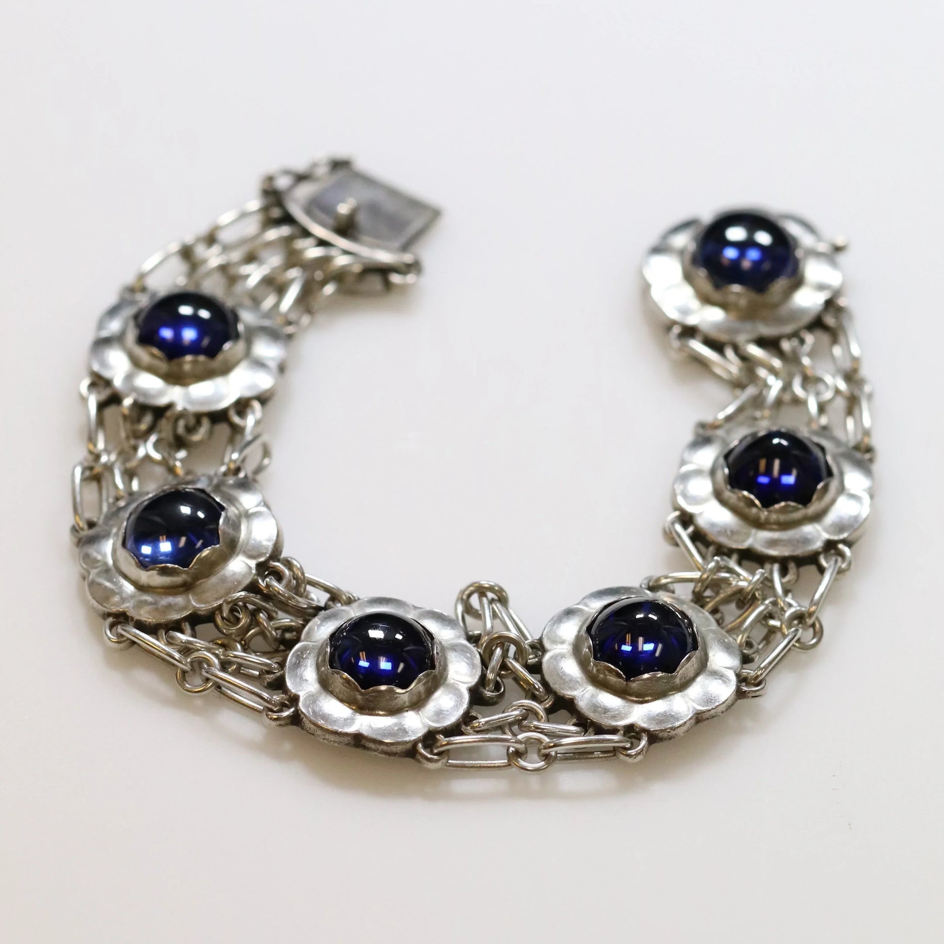 SOLD OUT: ESTATE GEORG JENSEN SYNTHETIC SAPPHIRE FLORAL BRACELET 31 - Carmel Fine Silver Jewelry