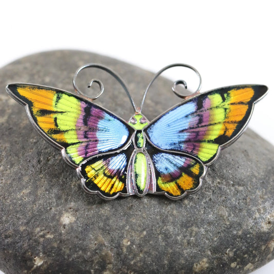 SOLD OUT: Extra Large David Andersen Blue and Orange Multi-Color Butterfly Brooch | Vintage Sterling Silver | Enamel Mid Century Pin - Carmel FSJ
