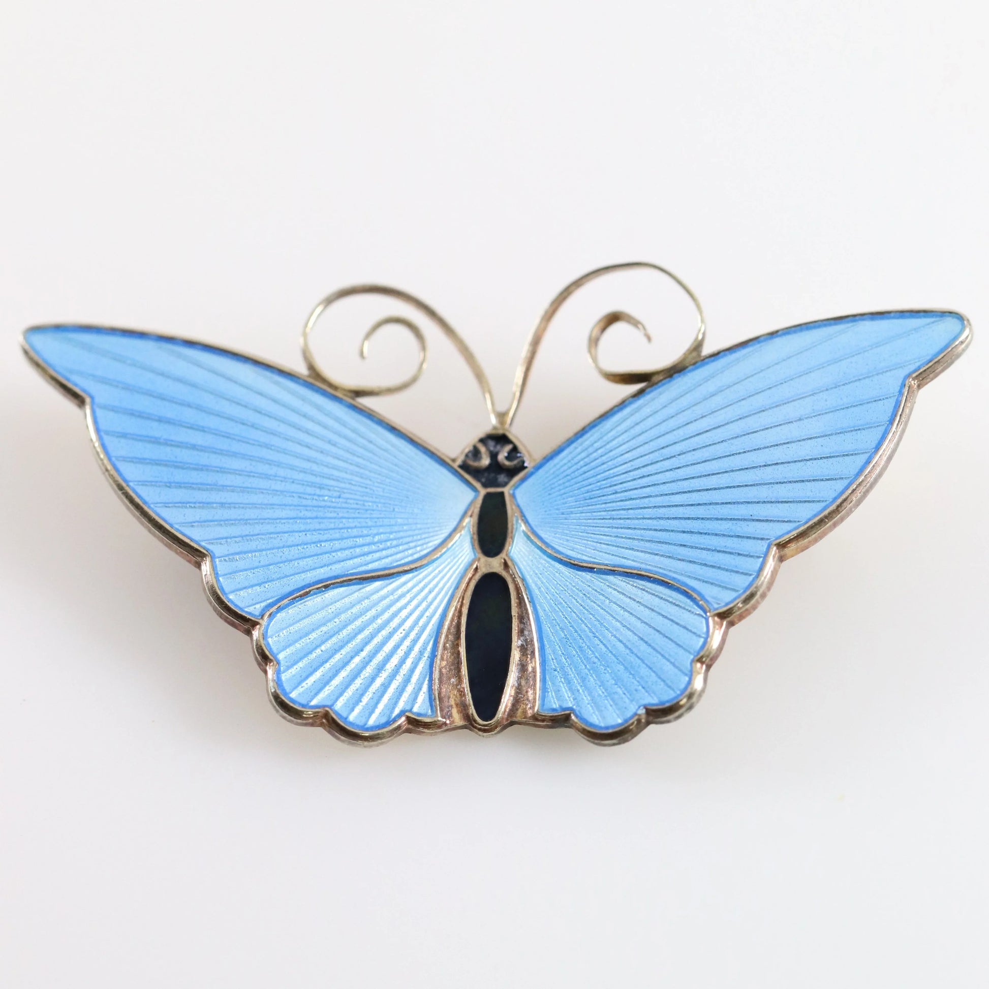 SOLD OUT: Extra Large Light Blue David Andersen Butterfly Brooch | Vintage Sterling Silver | Guilloche Enamel Mid-Century Pin - Carmel Fine Silver Jewelry
