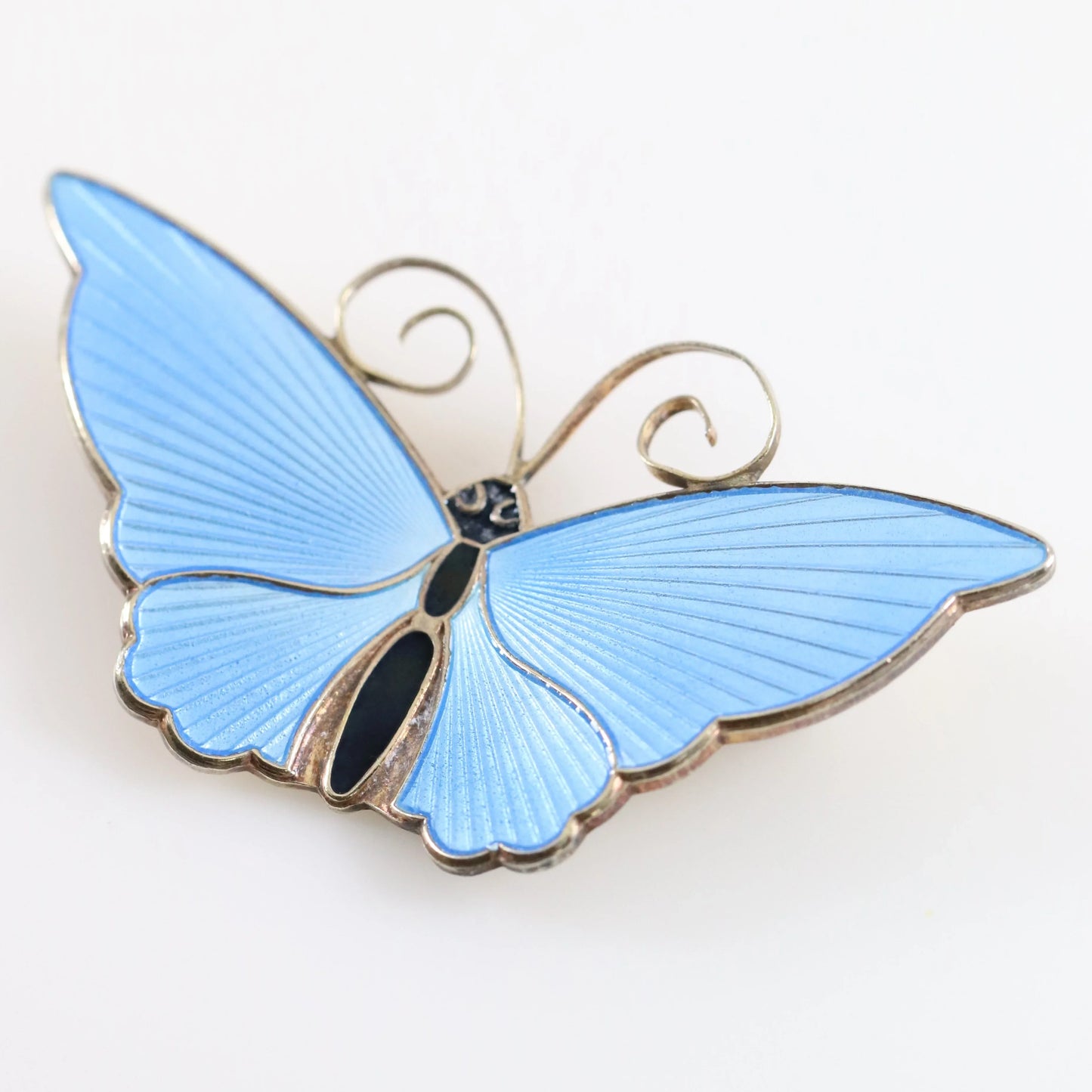 SOLD OUT: Extra Large Light Blue David Andersen Butterfly Brooch | Vintage Sterling Silver | Guilloche Enamel Mid-Century Pin - Carmel Fine Silver Jewelry