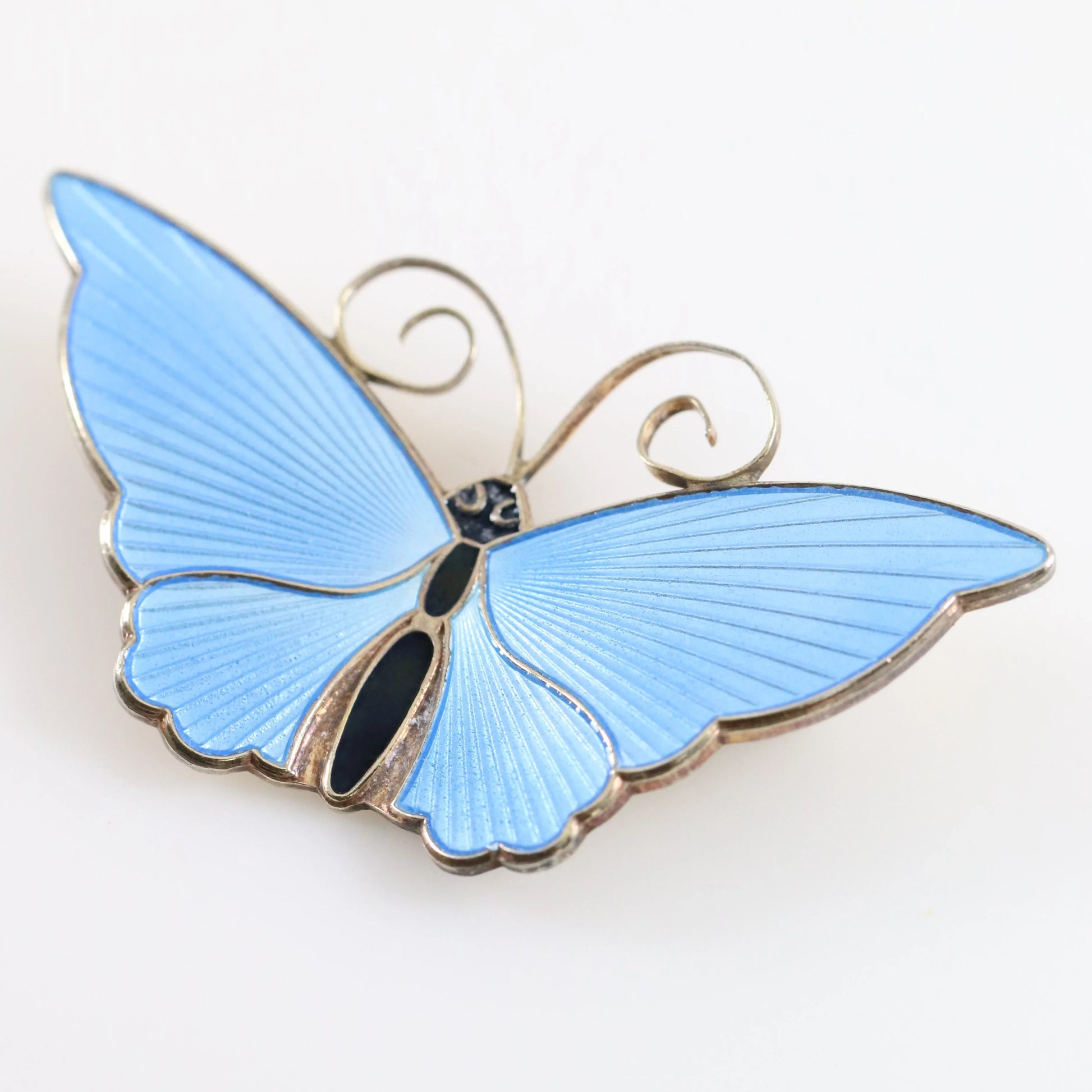 SOLD OUT: Extra Large Light Blue David Andersen Butterfly Brooch | Vintage Sterling Silver | Guilloche Enamel Mid-Century Pin - Carmel Fine Silver Jewelry