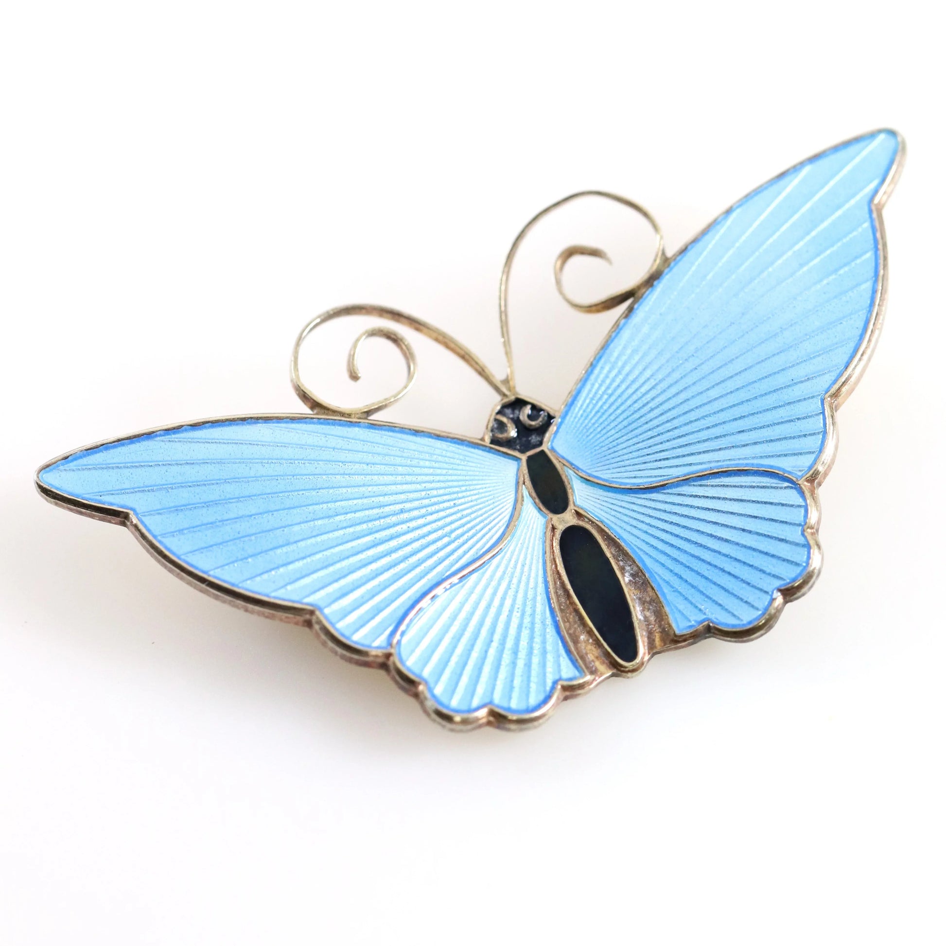 SOLD OUT: Extra Large Light Blue David Andersen Butterfly Brooch | Vintage Sterling Silver | Guilloche Enamel Mid-Century Pin - Carmel Fine Silver Jewelry
