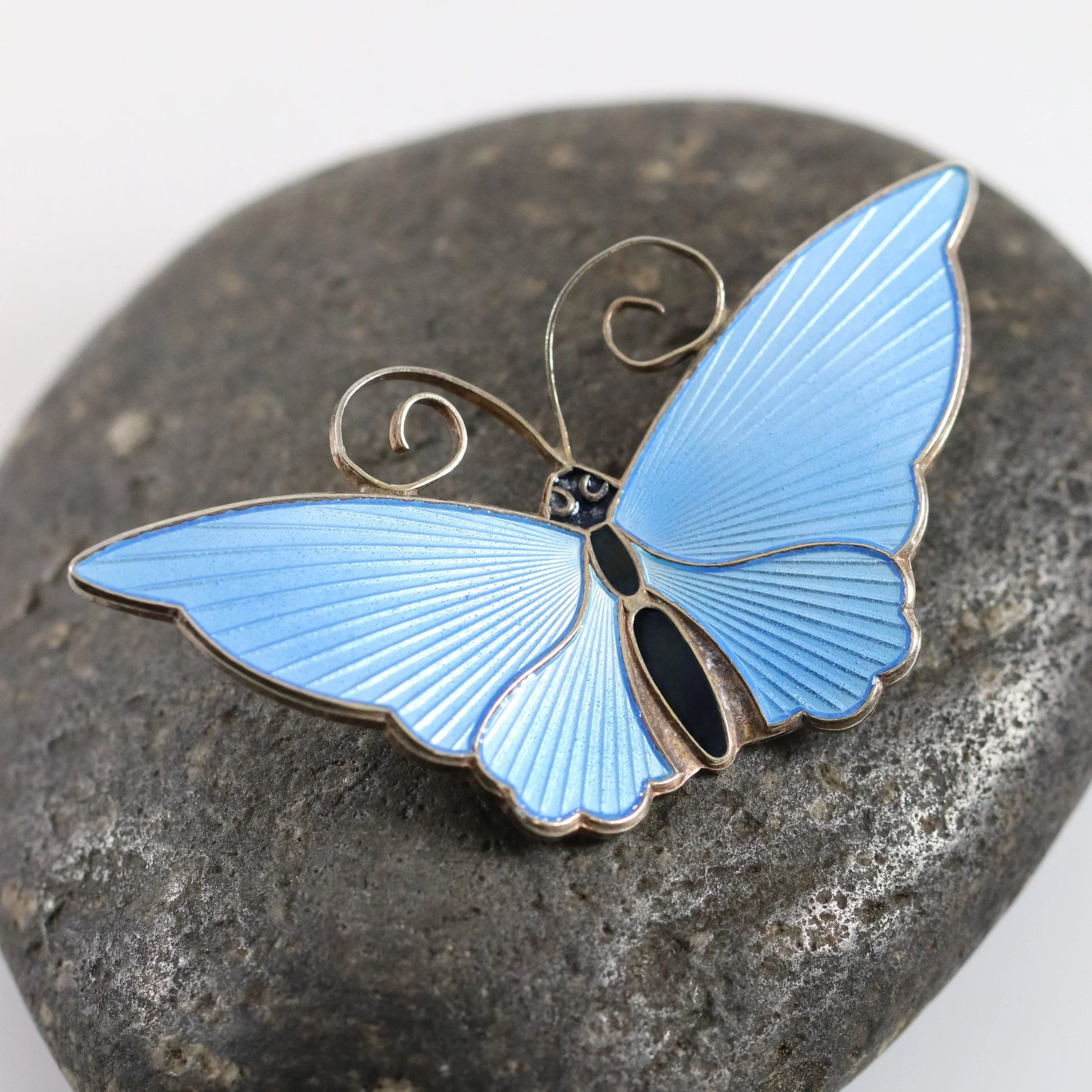 SOLD OUT: Extra Large Light Blue David Andersen Butterfly Brooch | Vintage Sterling Silver | Guilloche Enamel Mid-Century Pin - Carmel Fine Silver Jewelry