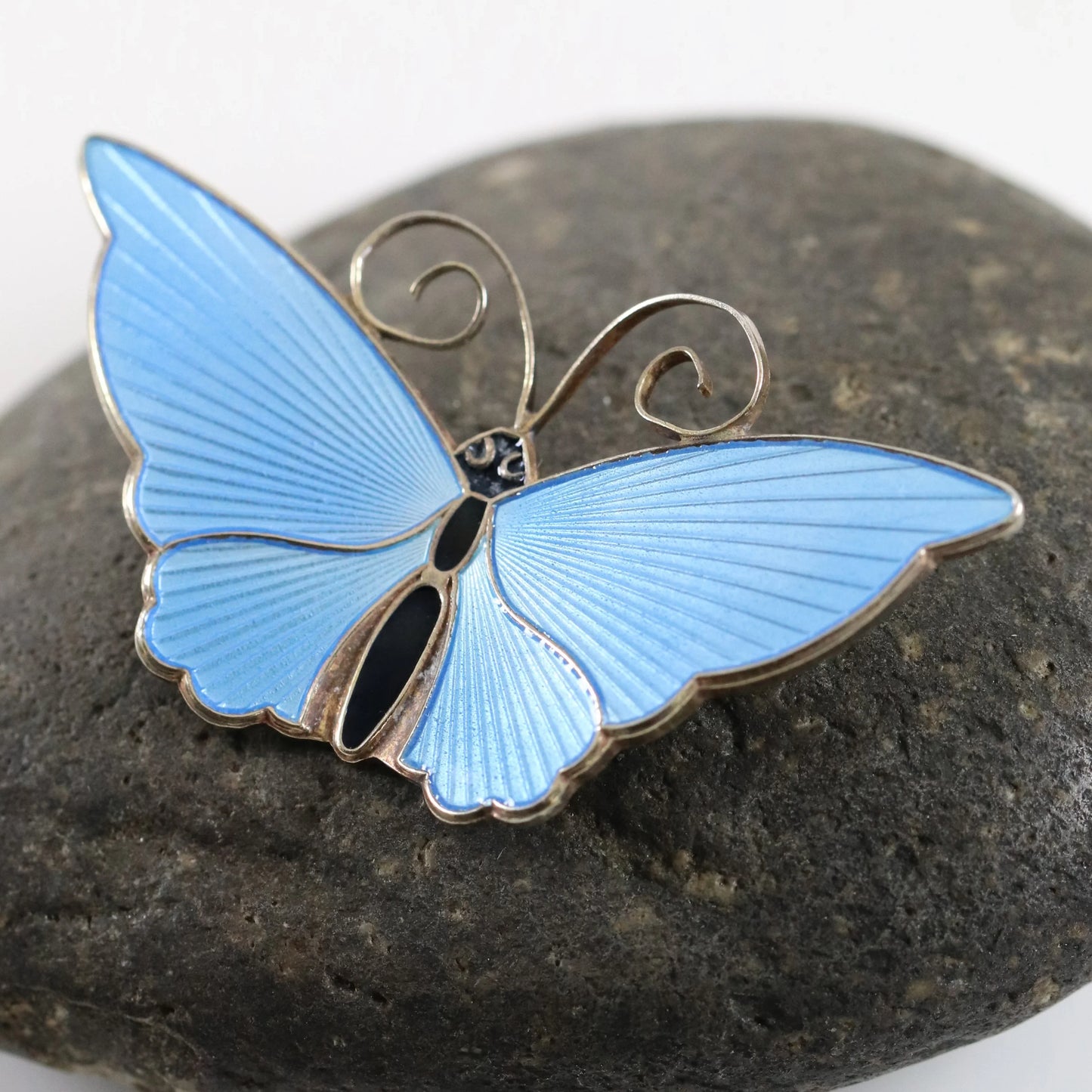 SOLD OUT: Extra Large Light Blue David Andersen Butterfly Brooch | Vintage Sterling Silver | Guilloche Enamel Mid-Century Pin - Carmel Fine Silver Jewelry