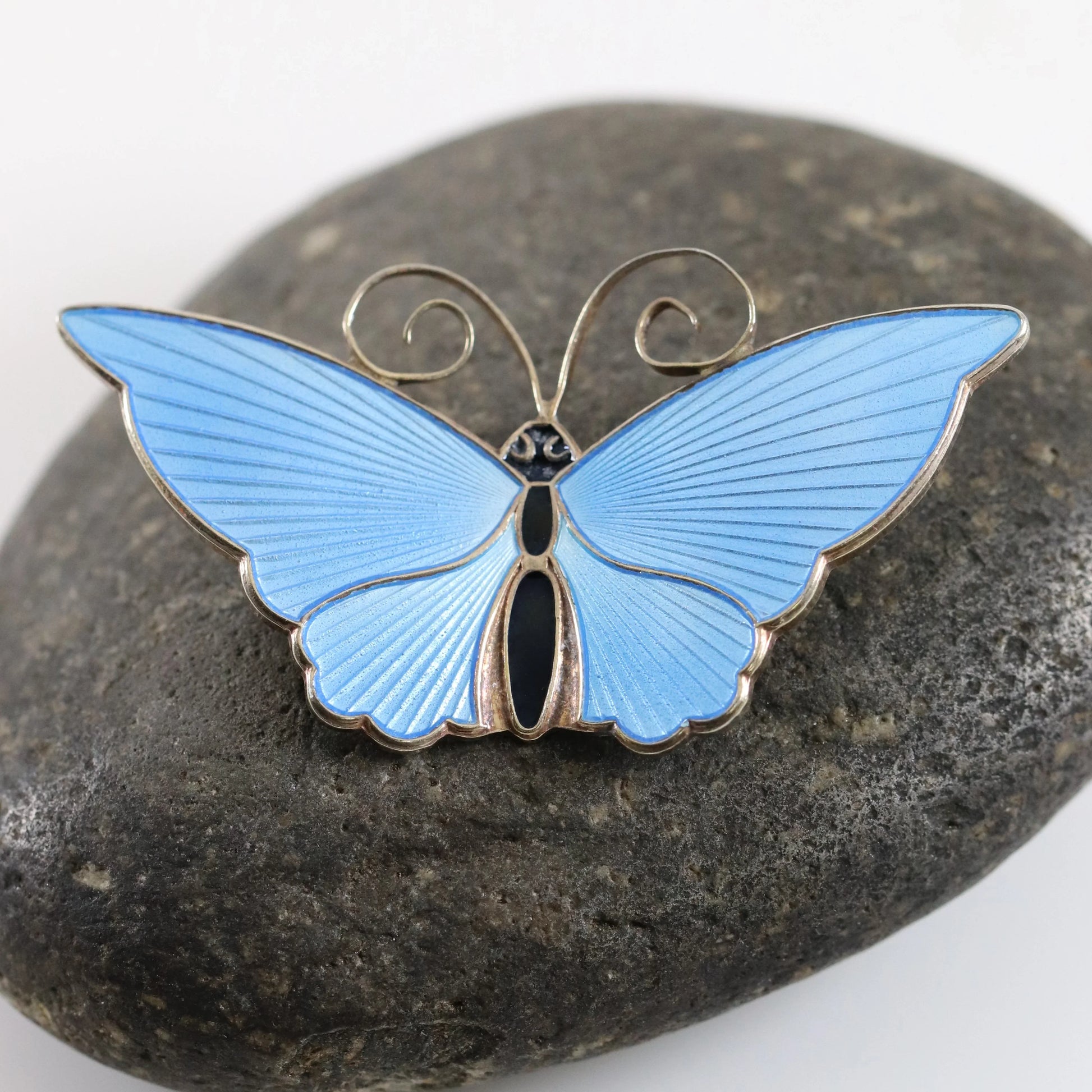 SOLD OUT: Extra Large Light Blue David Andersen Butterfly Brooch | Vintage Sterling Silver | Guilloche Enamel Mid-Century Pin - Carmel Fine Silver Jewelry